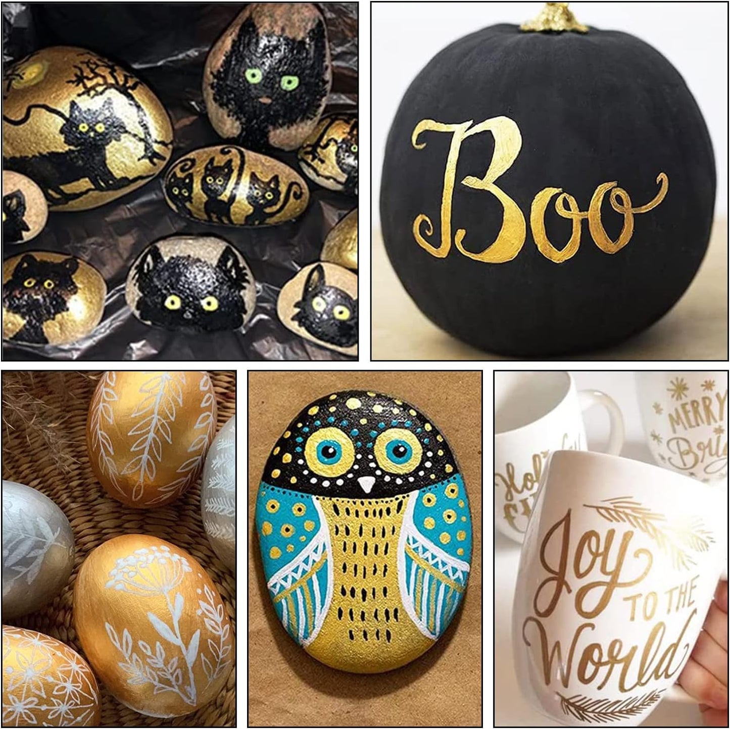 TFIVE Gold Paint Pens Markers - 12 Pack Oil Based Permanent Marker, Medium Tip, Never Fade, Quick Dry, Waterproof Paint Pen for Rocks Painting, Wood, Fabric, Plastic, Canvas, Glass, Metal