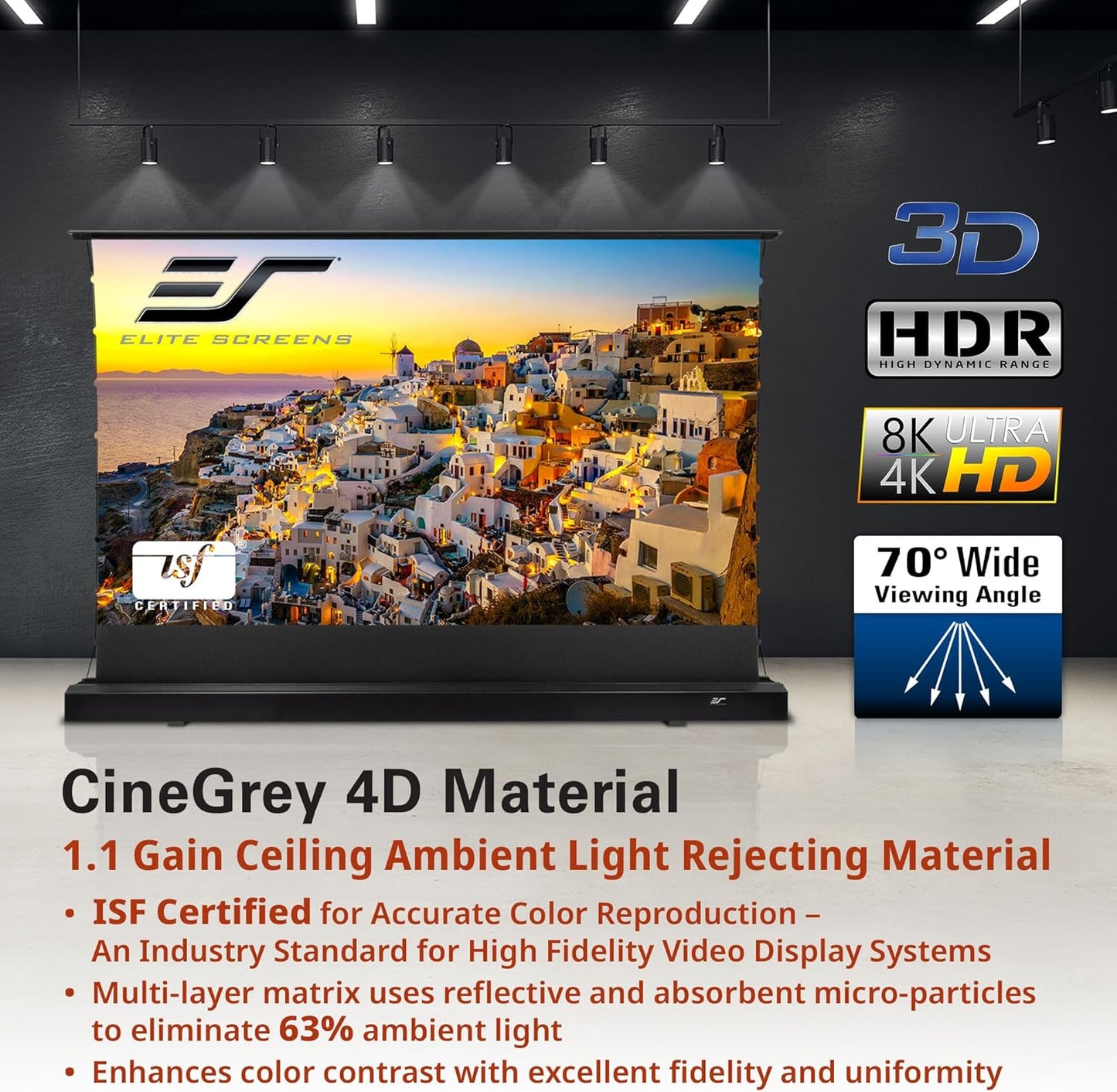 Elite Screens Kestrel Tab-Tension 3 CineGrey 4D, 150 inch 16:9, Standard Throw ISF Ceiling Ambient Light Rejecting (CLR/ALR) Electric Floor-Rising Projector Screen, Programmed Remote Kit, FTE150H3-C4D