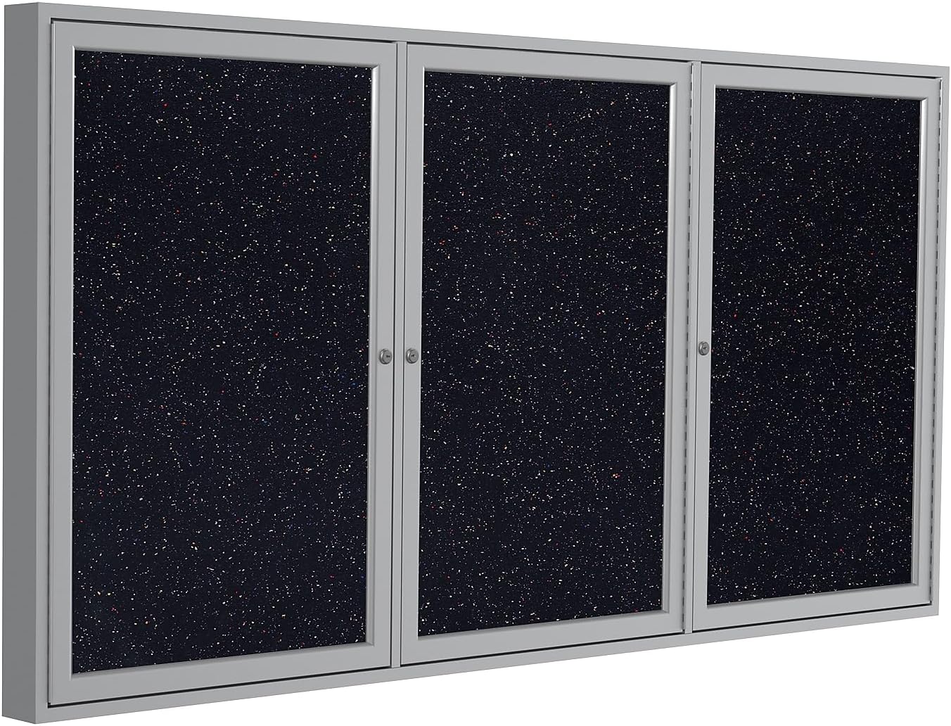 Ghent 36"x72" 3-Door indoor Enclosed Recycled Rubber Bulletin Board, Shatter Resistant, with Lock, Satin Aluminum Frame, Confetti (PA33672TR-CF) ,Made in the USA