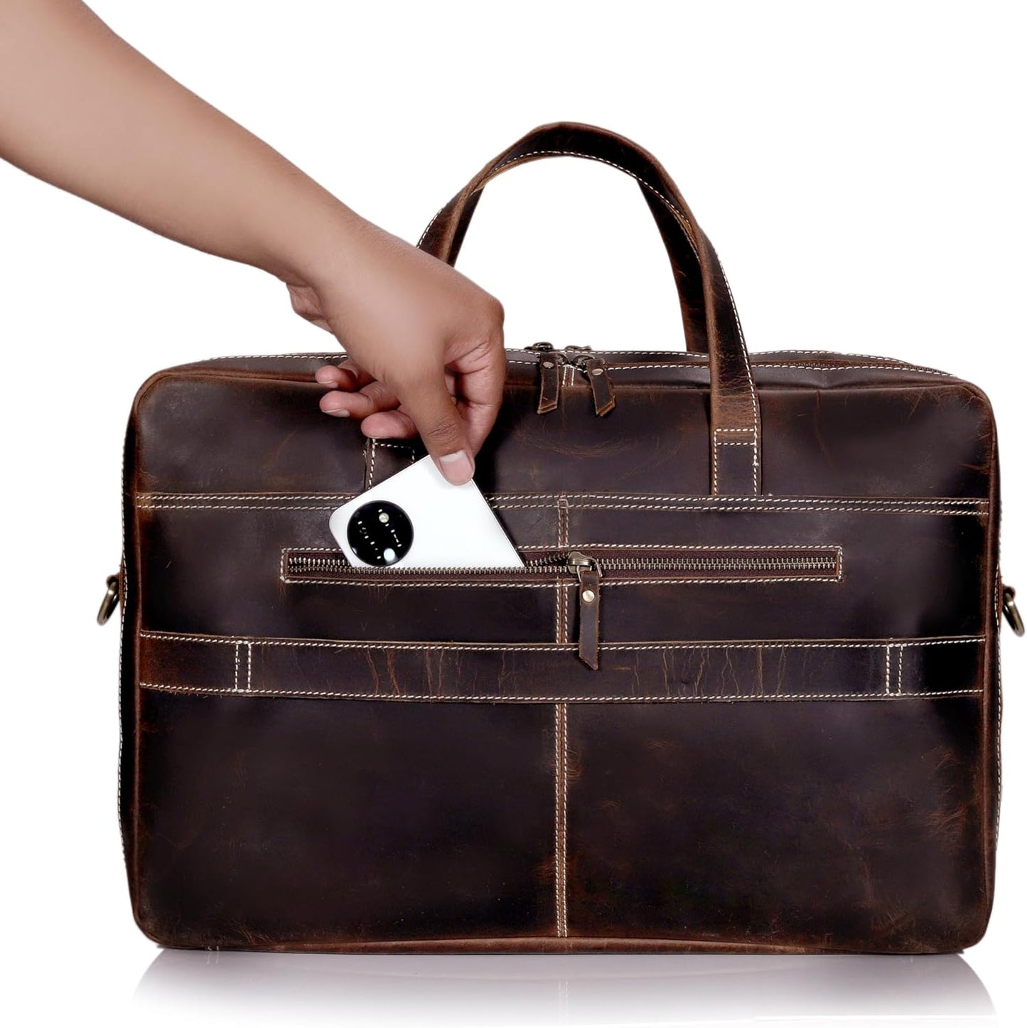 Full Grain italian Leather Briefcase for Men Top Choice Gifts Handcrafted Laptop Bag with Multiple Compartments