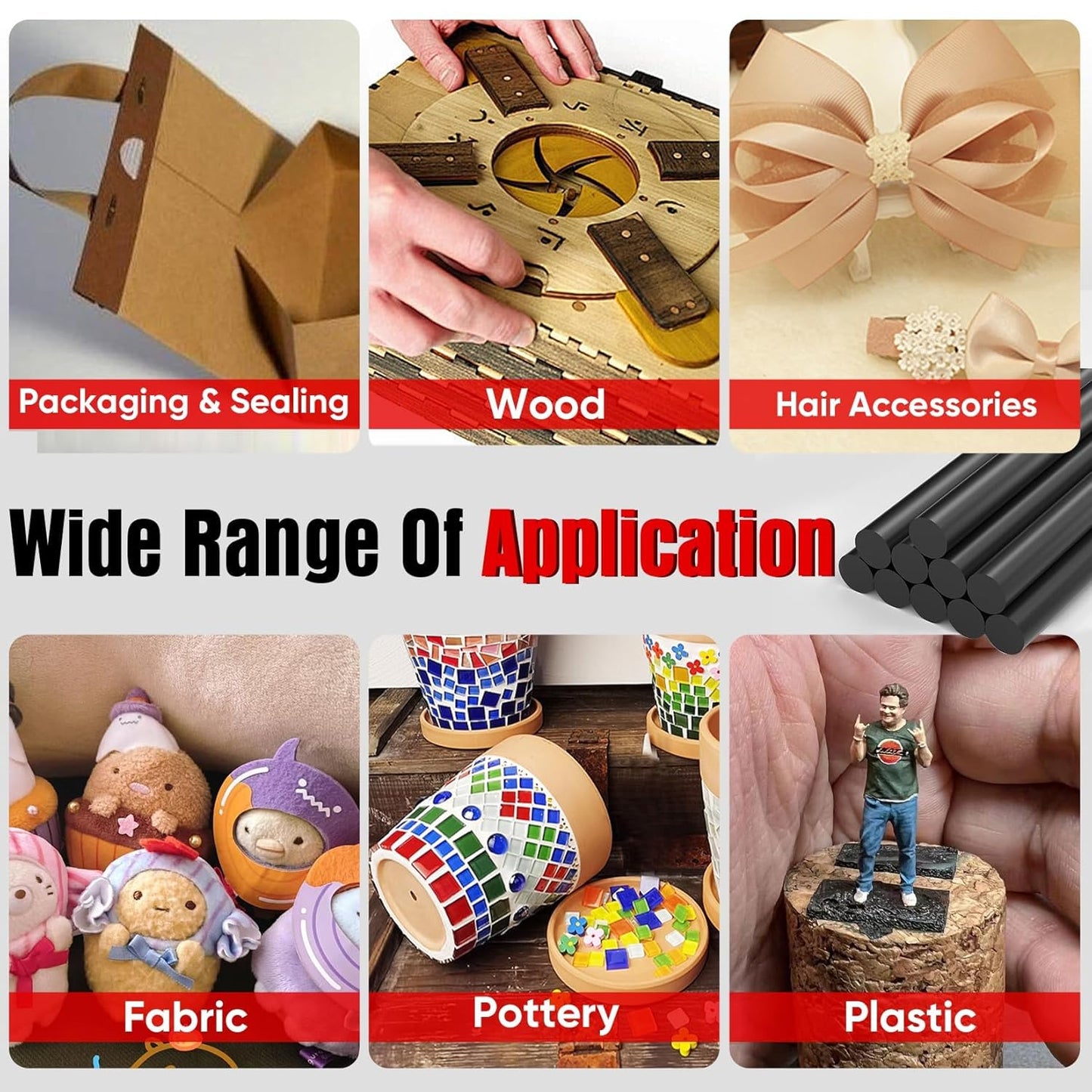 SHALL Full Size Hot Glue Sticks, 0.43” Dia x 8” Long, 100 Pack Black Glue Gun Sticks for All-Temp Glue Guns, Hot Melt Adhesive Glue Sticks Multipurpose for DIY Art Craft Sealing Repair Festival Decor