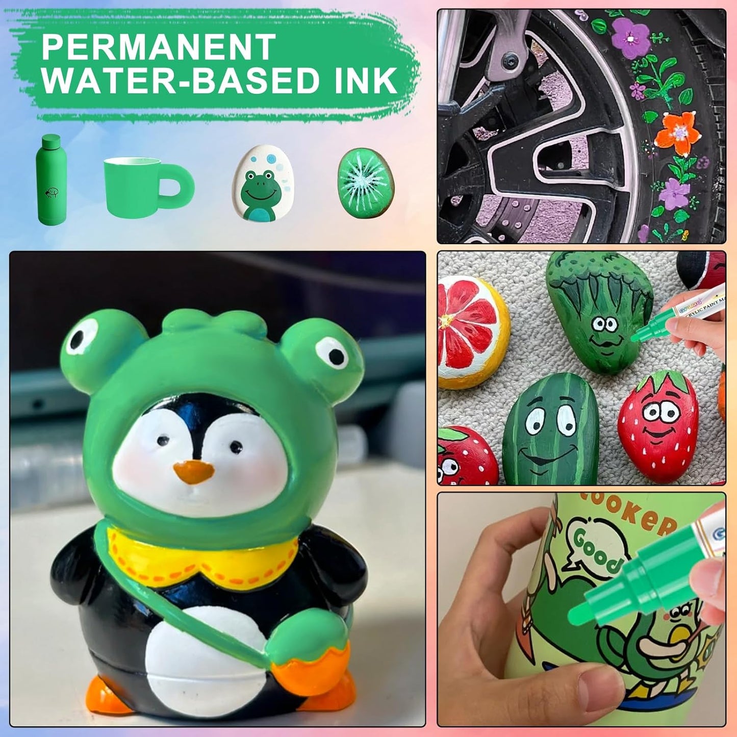 Paint Markers Paint Pens - 2 Pack Dual Tip Acrylic Permanent Marker (0.7mm & 3mm), Non-Toxic, Water-Based for Art Painting, Stone, Ceramic, Glass, Wood, Fabric, Metal, DIY Crafts (Green)