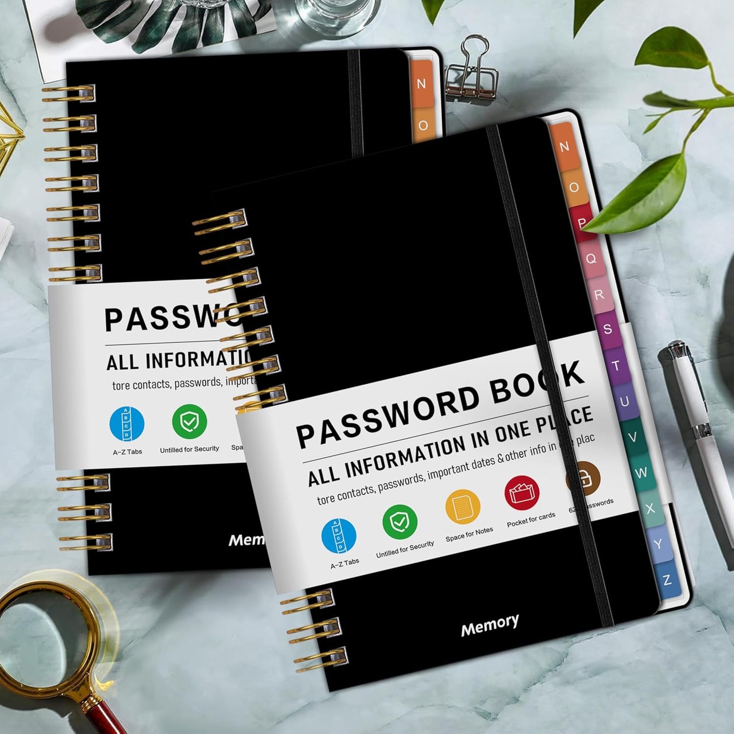Spiral Password Book with Alphabetical Tabs – 4" X 5.5" Small Password Keeper Book with Inner Pocket for Seniors , Large Print, Hardcover, 468 Logins – Internet Password Organizer Notebook for Home & Office Use