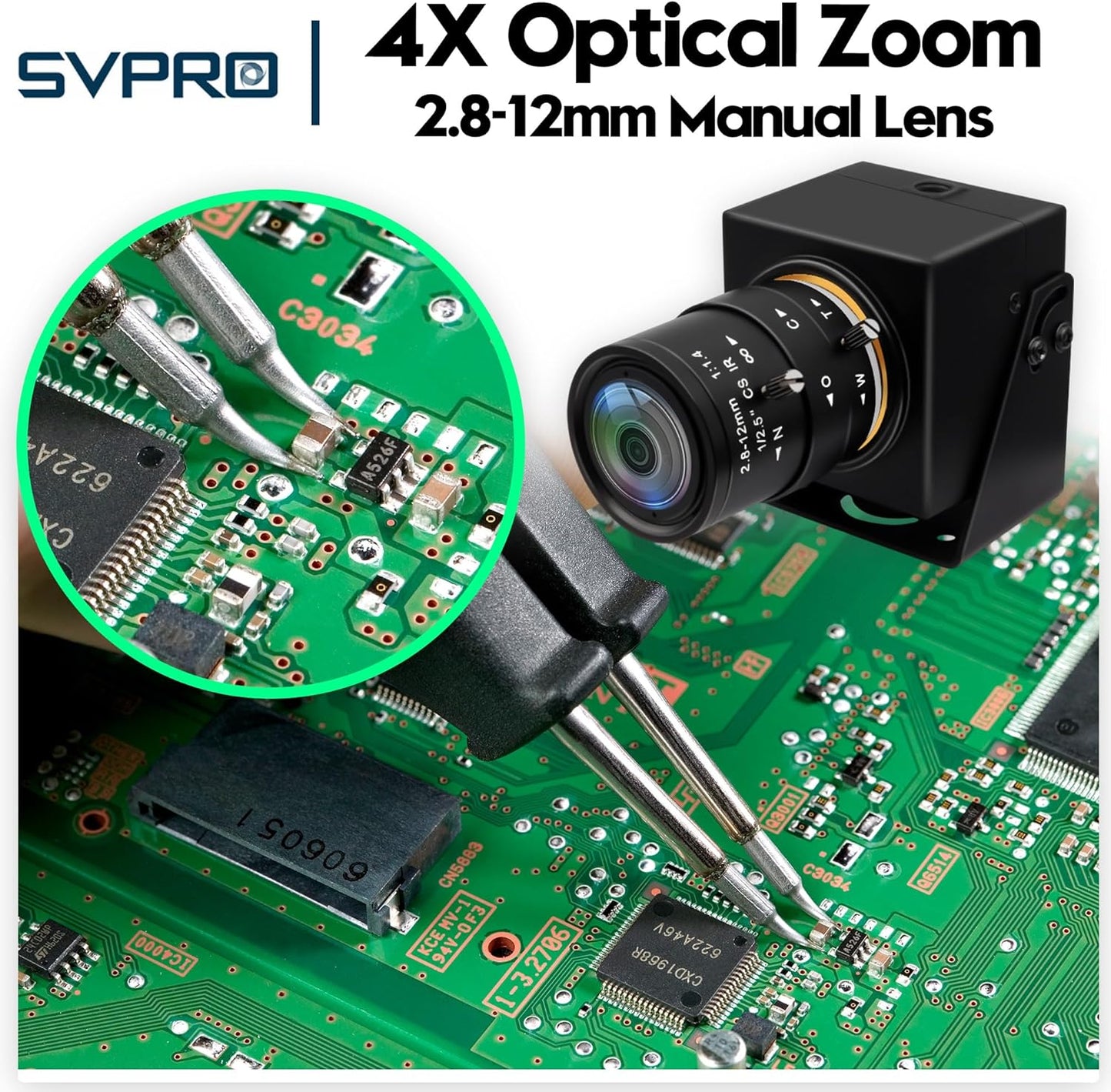 SVPRO Global Shutter USB Camera - 1200P 90FPS High Speed with 2.8-12mm Zoom Lens, Manual Focus Close-up Webcam for Golf Swing, Industrial Camera - USB Plug and Play