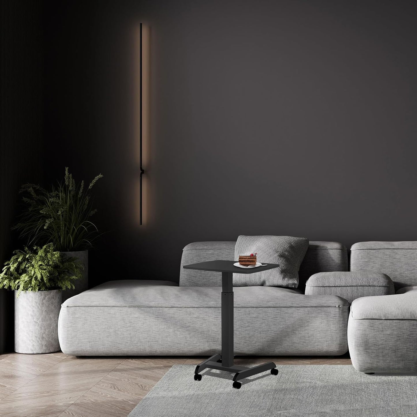 Mount-It! Rolling Laptop Desk Adjustable Height (29.6”-44.2”), Mobile Workstation Cart with 23.6” x 20.5” Desktop, Small Sit-Stand Desk for Home, Office, or Classroom in Black