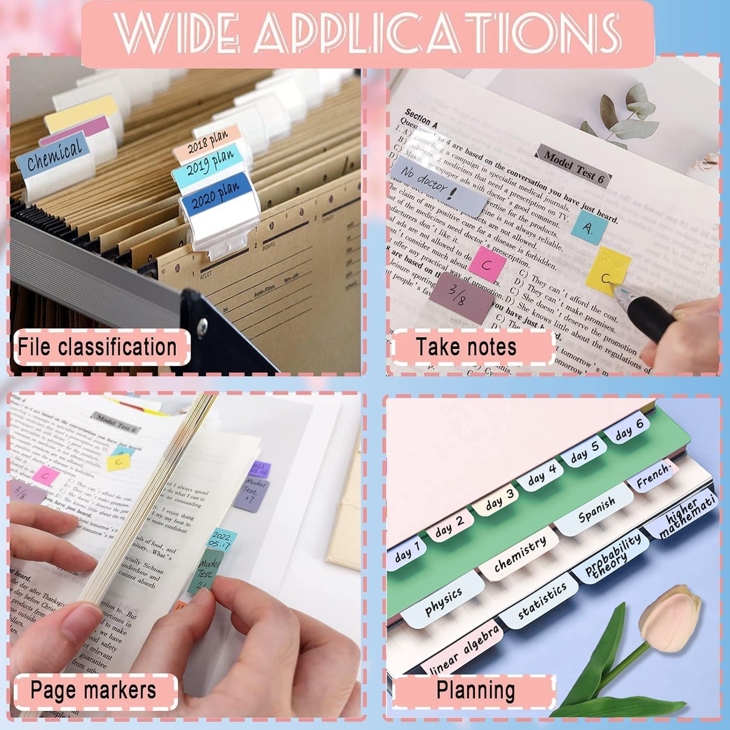 Potanro Sticky Book Tabs 360PCS Notebook Colorful Book Annotation Tabs Kit Writable Repositionable Color Page Markers Bible Tabs for Office Supplies