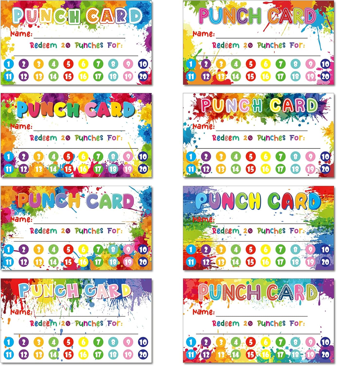 Fumete 400 Pcs Punch Cards for Classroom Reward Cards Behavior Incentive Loyalty Awards for Kids Students Teachers School Business, 8 Styles, 3.5 x 2 in(20 Rainbow Tie Dye Punches Style)
