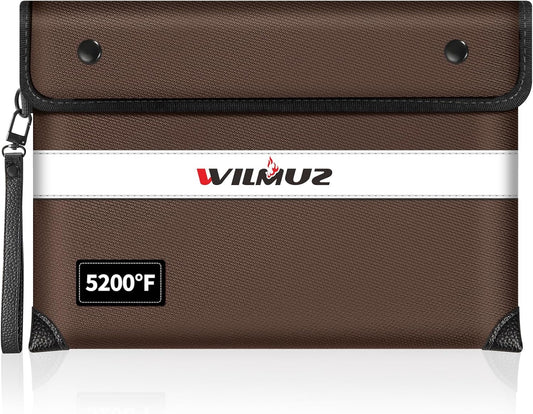 Fireproof Bag for Documents (11 x 7.7 inch)-5200 Heat Insulated, Waterproof Document Pouch with Double-Sided Reflective Strip, Money Bag for Cash (Brown)