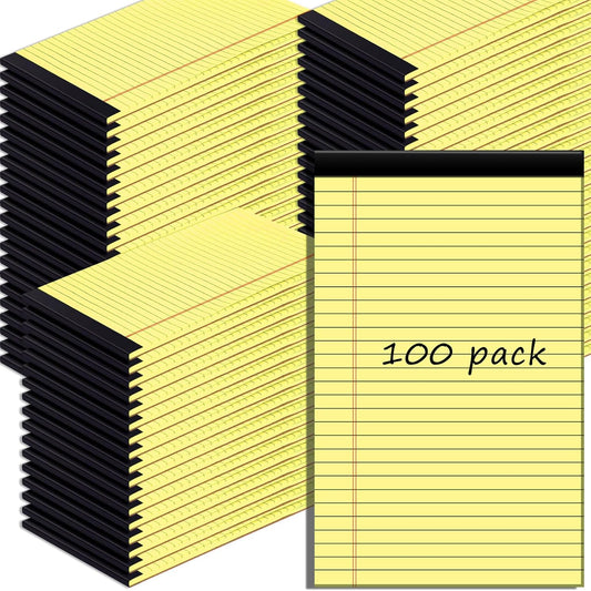 Gueevin 100 Pcs Legal Pads 5x8 Inch Note Pads Lined Small Notepads Bulk Wide Ruled Writing Paper 5 x 8 Mini Notebook for School, College, Office, Classroom Supplies, 40 Sheets (Yellow)