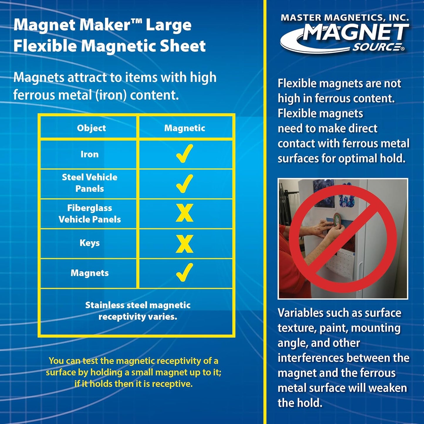 Master Magnetics Flexible Magnetic Sheet - Non-Adhesive Magnet - Ideal for Car Signs - Strong DIY Magnets for Fridge, Dry Erase Board, Crafting - 24.5" L x 12" W - White Vinyl Front - 1-Pack