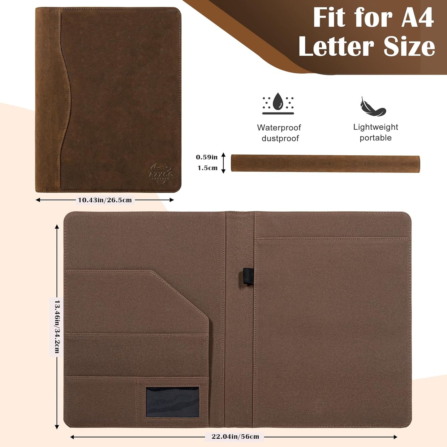 AZXCG Portfolio Binder,Leather Portfolio for Men and Women,Legal Pads Padfolio, Resume Folder with Card Holder,Professional Business Padfolio for Meetings and Interviews