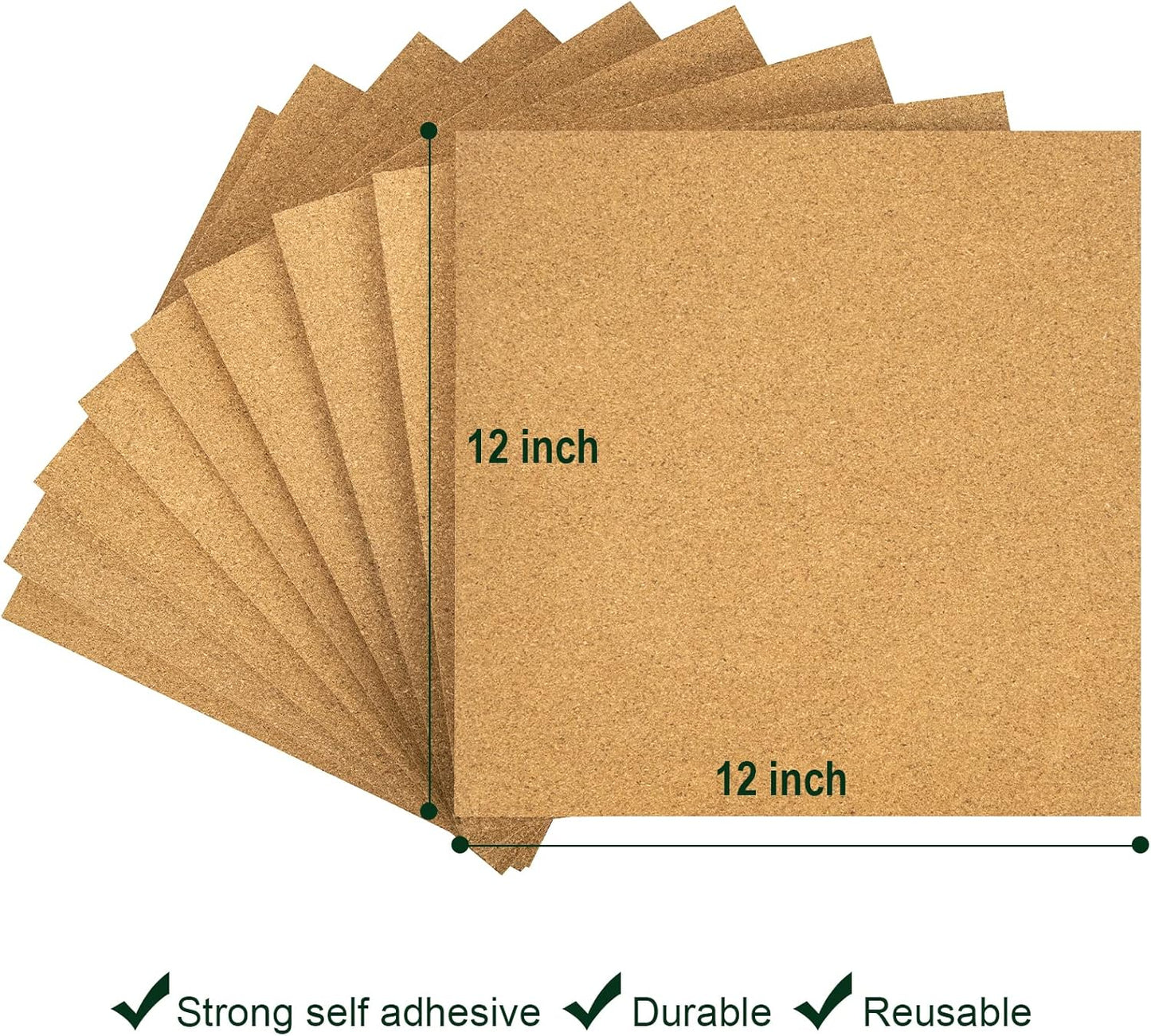Cork Board Tiles 12"x12" - 1/2" Thick 10 Pack Cork Board Square Bulletin Boards Self Adhesive Corkboards for Walls Pin Boards Corkboards for Office Home School Decor