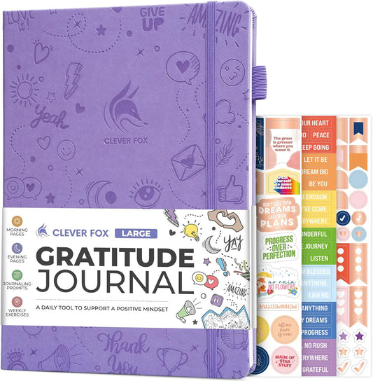 Clever Fox Gratitude Journal Large – Happiness, Positivity & Affirmation Journal – Inspirational Daily Notebook, 3 Months, 8.3x11” (Lavender)