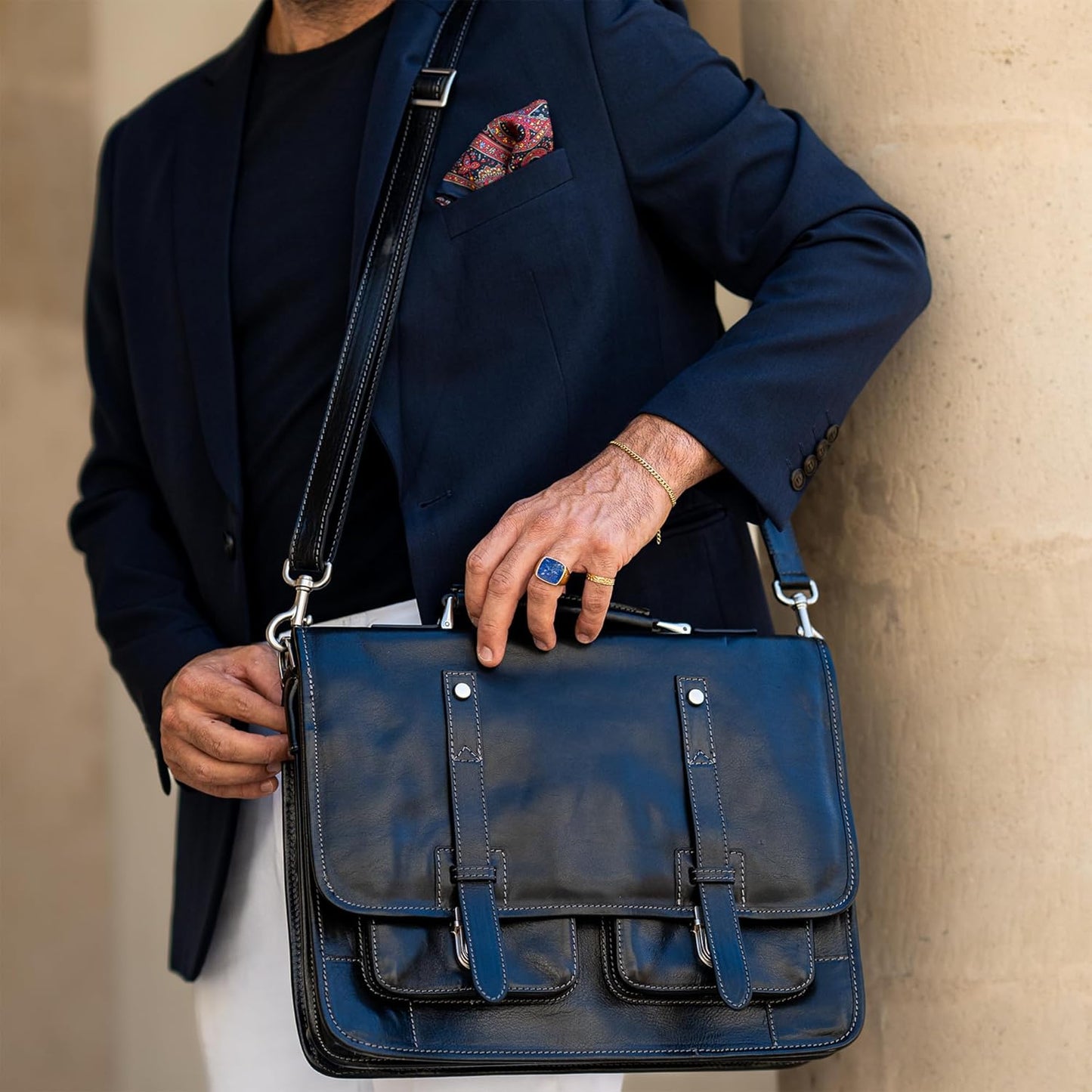 Time Resistance Leather Briefcase – Italian Handmade Leather Laptop Bag – Briefcase Convertible into Backpack