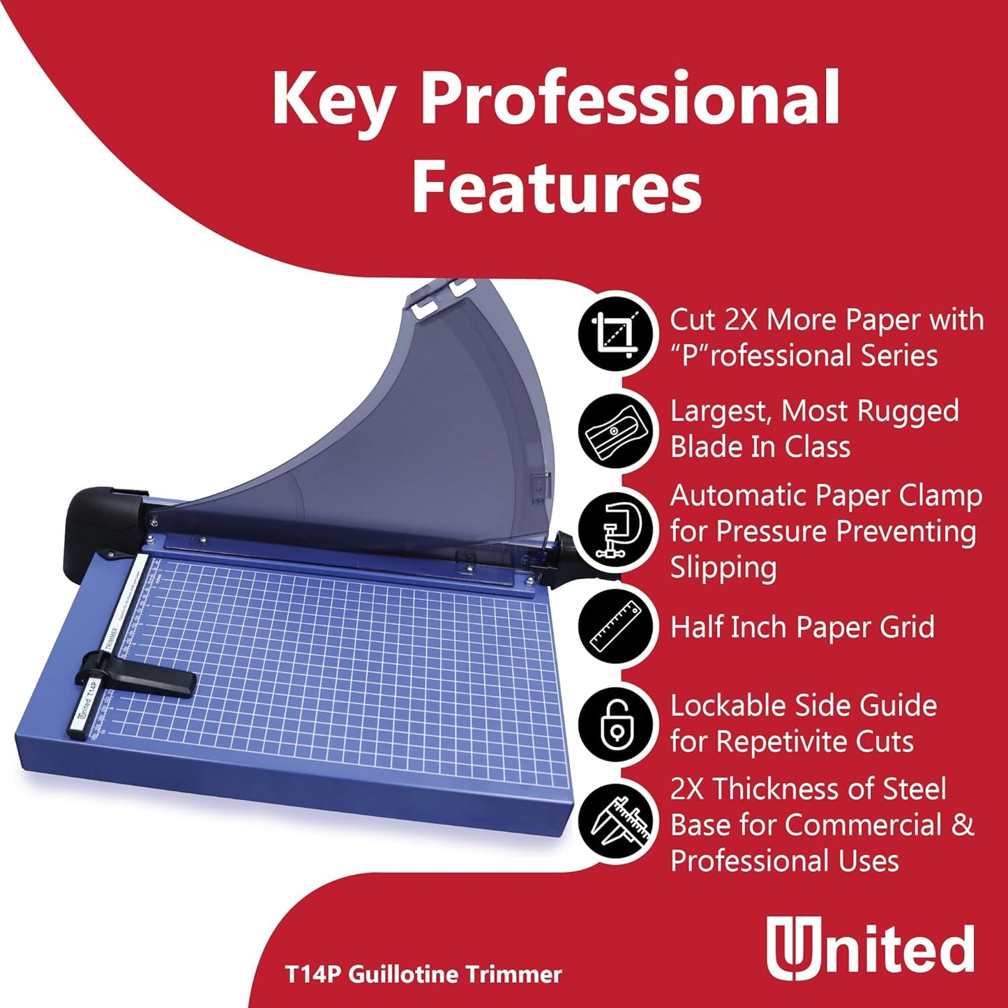 United Office Products T14P Professional Guillotine Paper Trimmer, Sturdy Metal Base, 14" Cut Length, 40 Sheet Capacity, Paper Cutter for Offices, Schools and Crafts