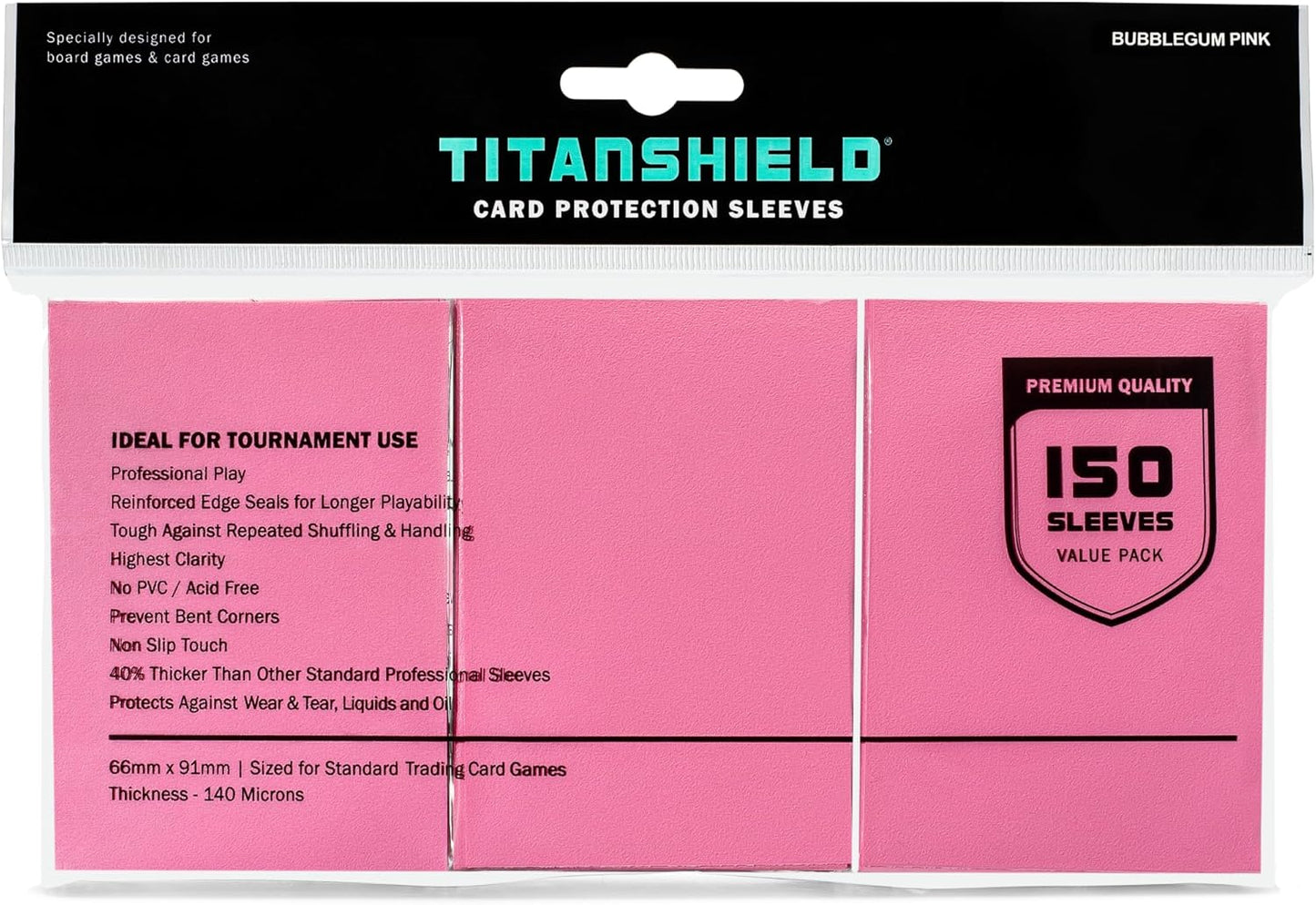 TitanShield (150 Sleeves/Bubblegum Pink) Standard Size Board Game Trading Card Sleeves Deck Protector for MTG, Dropmix