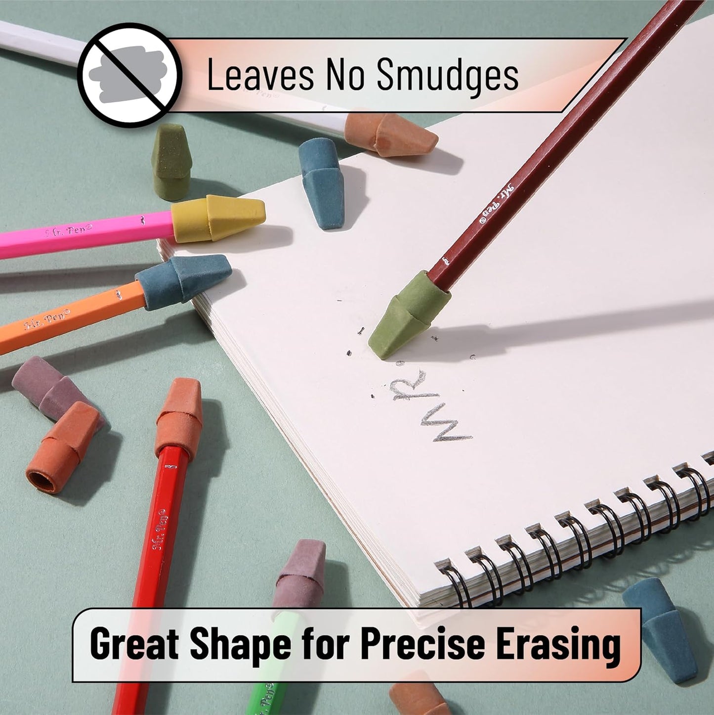 Mr. Pen- Pencil Top Erasers, 120 Pack, Folk Festival Colors, Latex-Free & No Smudge Pencil Eraser Tops