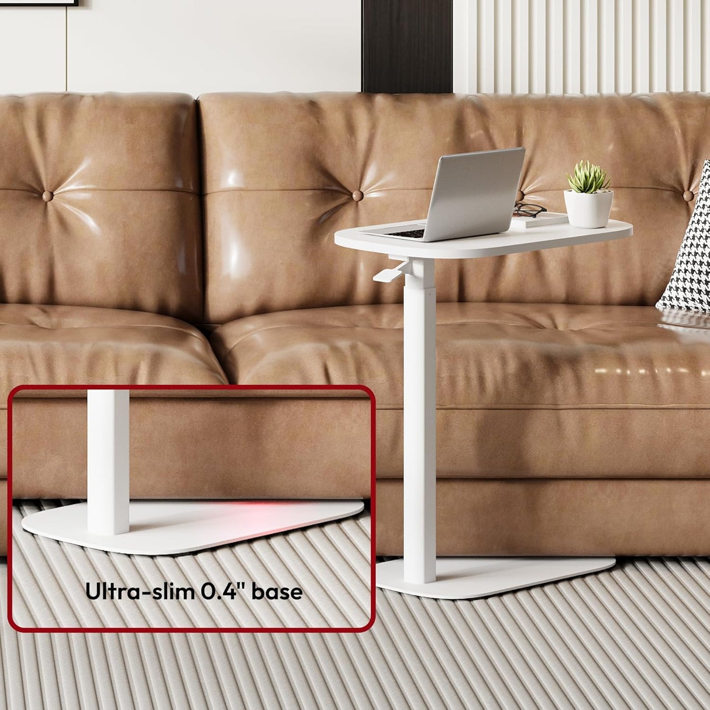 SANODESK Small Standing Desk Pneumatic Height Adjustable Small Sit Stand Desk Laptop Desk Overbed Table Computer Cart for Home Office Computer Workstations(23.6" W x 13.8" D,White)