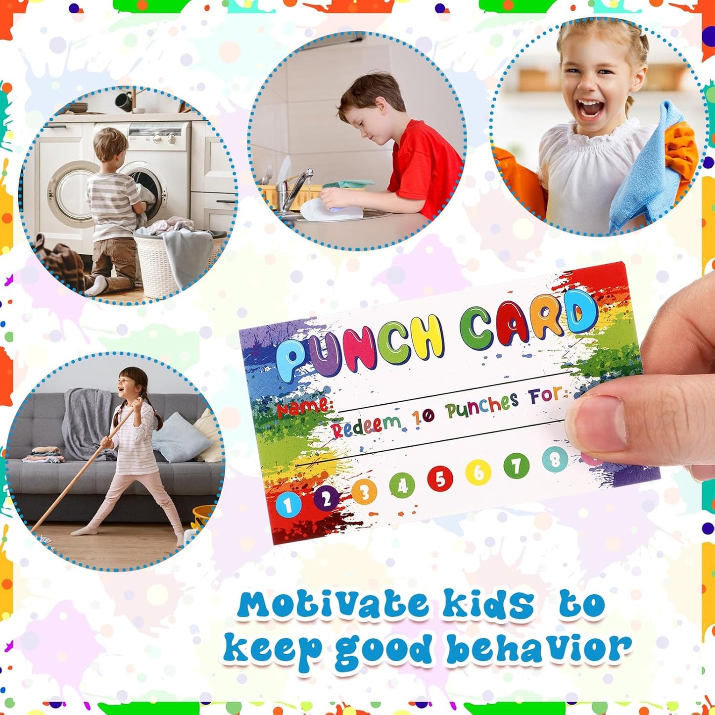 Fumete 400 Pcs Punch Cards for Classroom Reward Cards Behavior Incentive Loyalty Awards for Kids Students Teachers School Business, 8 Styles, 3.5 x 2 in(10 Rainbow Tie Dye Punches Style)