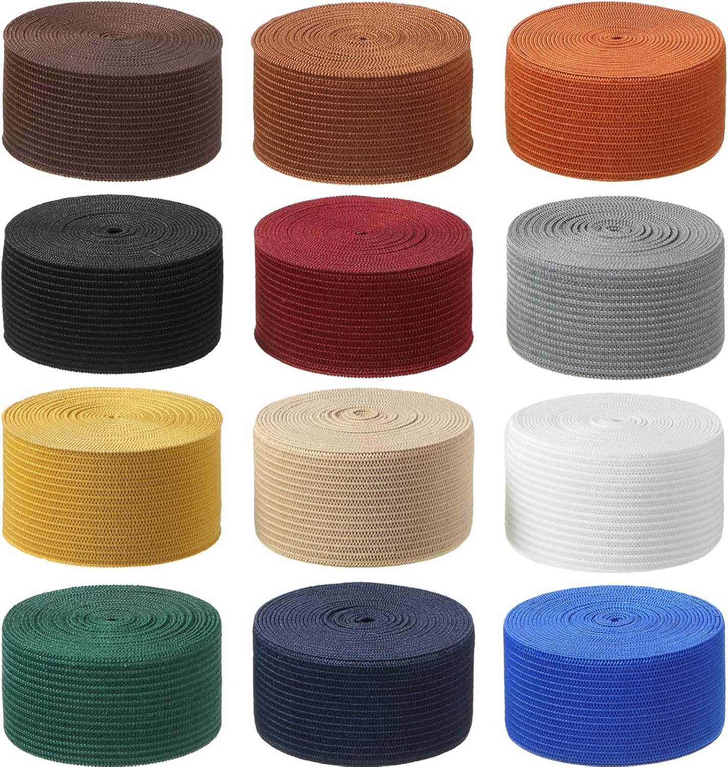 WILLBOND 12 Rolls Colorful Elastic Band Folding Elastic Cord Heavy Duty Stretch Band Knitted Flat Band for Sewing Crafts DIY Comforter Cuffs(1 Inch X 2.2 Yard,Dark Color)