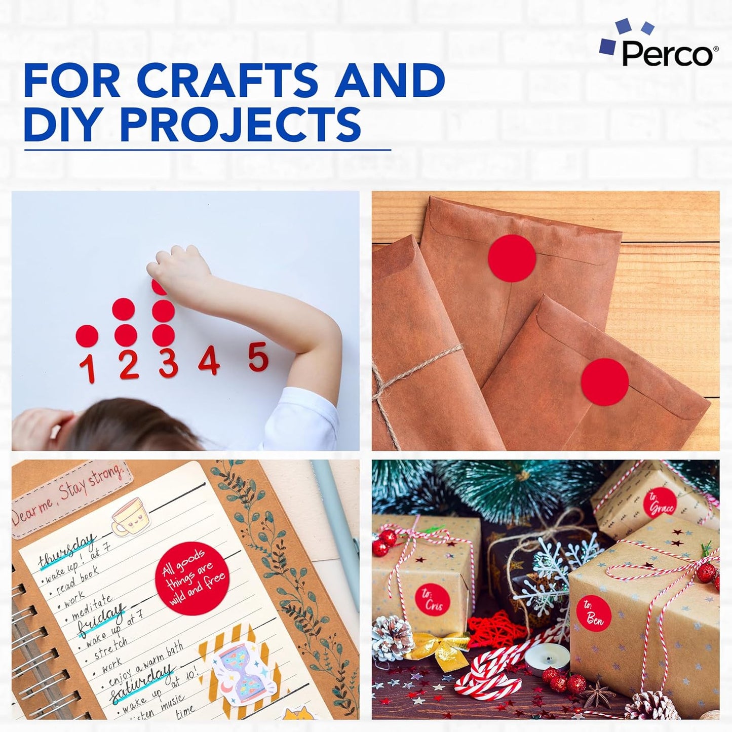 Perco Red 2-Inch Round Circle Dot Sticker Labels with Easy Peel Perforation - 500 Labels per Roll - Strong Adhesion, Vibrant Colors for Organizing, Crafting & More - Made in USA