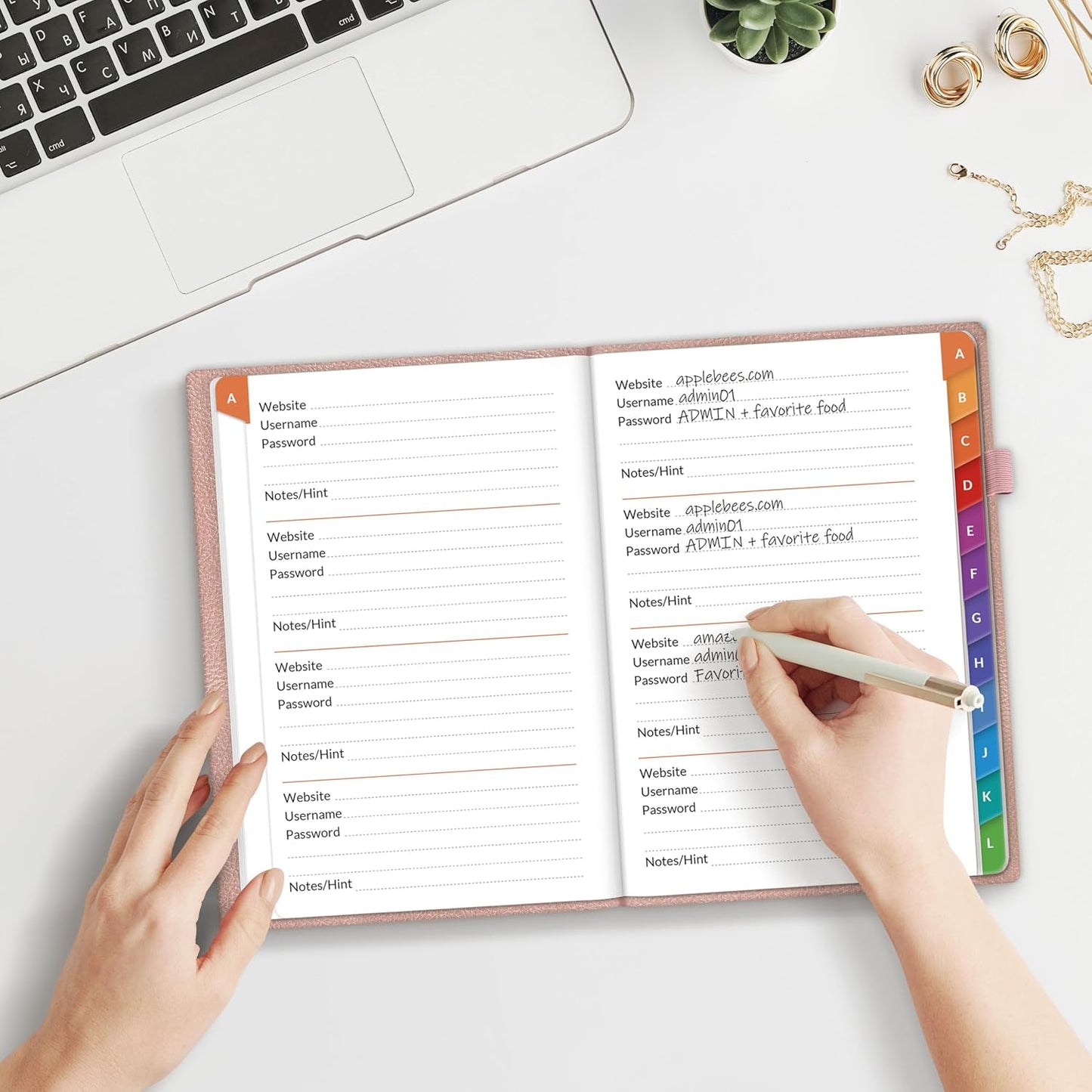 SUNEE Password Book with Colorful Alphabetical Tabs, Password Books for Seniors, Password Keeper Book for Computer and Internet Address Website Login, 5.3''x 7.7''- Rose Gold