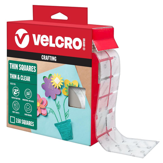 VELCRO Brand Thin Clear Dots with Adhesive, Square | 150pk, Mounting Squares | Double Sided Tape for Office, Classroom, Teacher Must Haves | Low Profile, 7/8"