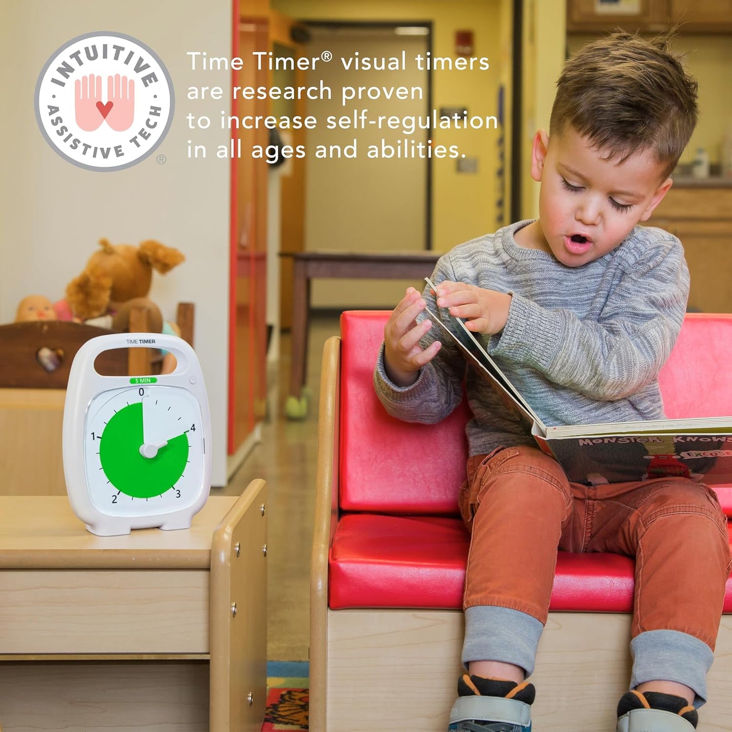 TIME TIMER PLUS 5 Minute Desk Visual Timer - Countdown Timer with Portable Handle for Classroom, Office, Homeschooling, Study Tool with Silent Operation (White)