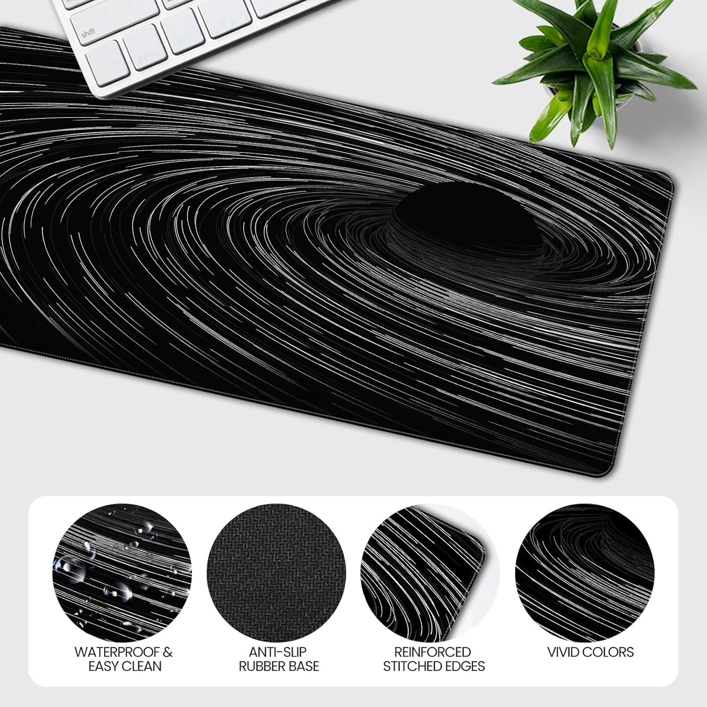 35.4 x 15.7 inches, Large Desktop Mouse pad, Keyboard and Mouse Pads for Work and Home Computers, and Large Laptop Mouse mat，Black Swirl Lines