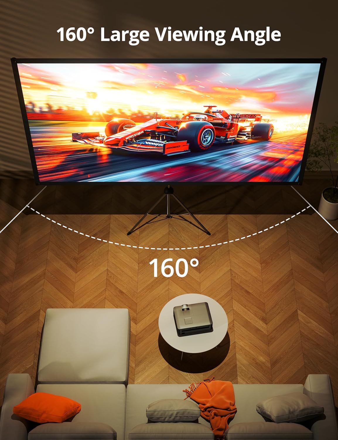 Projector Screen with Stand - 100" Indoor/Outdoor 16:9, 4K HD PVC Screen with 1.5 Gain, 2IN1 for Backyard Theater & Wall Hanging, Includes Carry Bag