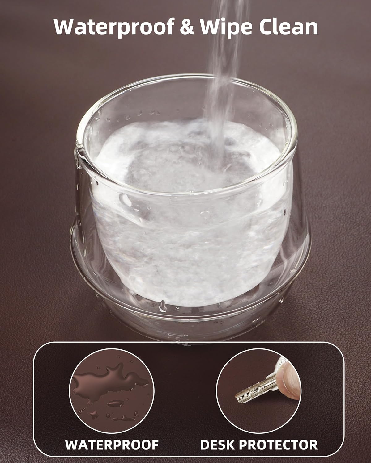 Desk Pad Mat 23.6"x13.7" - Waterproof Mouse Pad & Desk Protector, Non-Slip PU Leather for Gaming Keyboard/Mouse, Stitched Edge XL Office Desk Pad with Ergonomic Support(Chocolate)