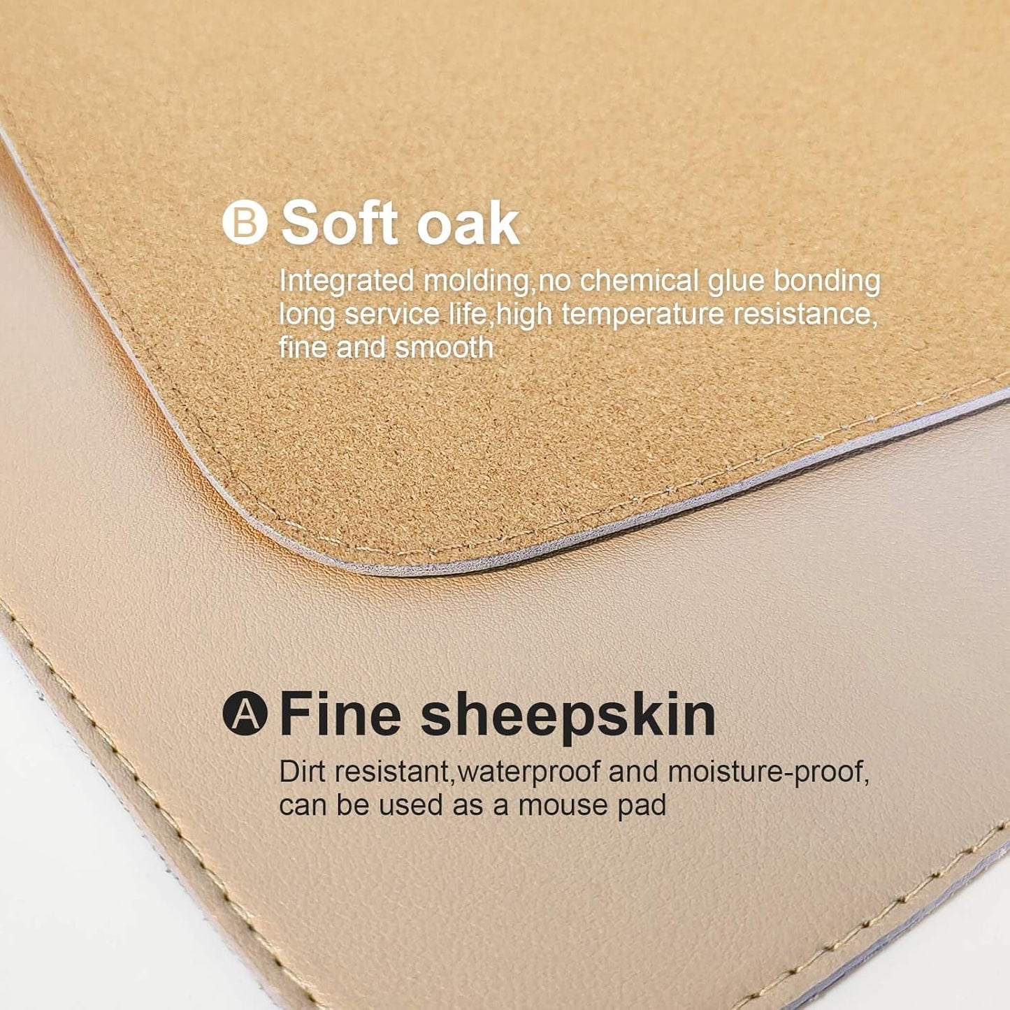 DAWNTREES Dual Sided Desk Mat,Khaki Leather Desk Pad,47.2''x23.6'',Cork Desk Mat Protector,120x60cm Extra Large Mouse Pad,with PU Leather Valet Tray Organizer,Desk Writing Pad for Office and Home