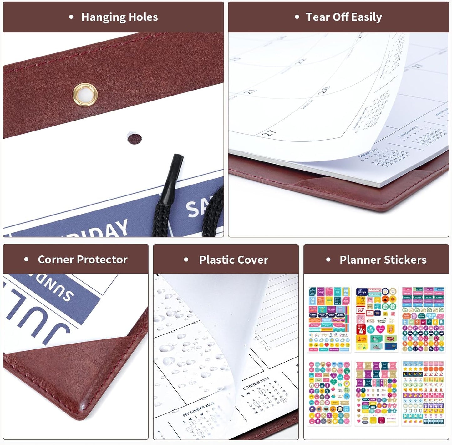 Ospelelf Large Desk Calendar 2025-2026 with PU Leather Pad, 18 Months Planner Pad from July 2025 to Dec 2026, 22" x 17" Wall Calendar with Protective Cover for Home or Office, Brown