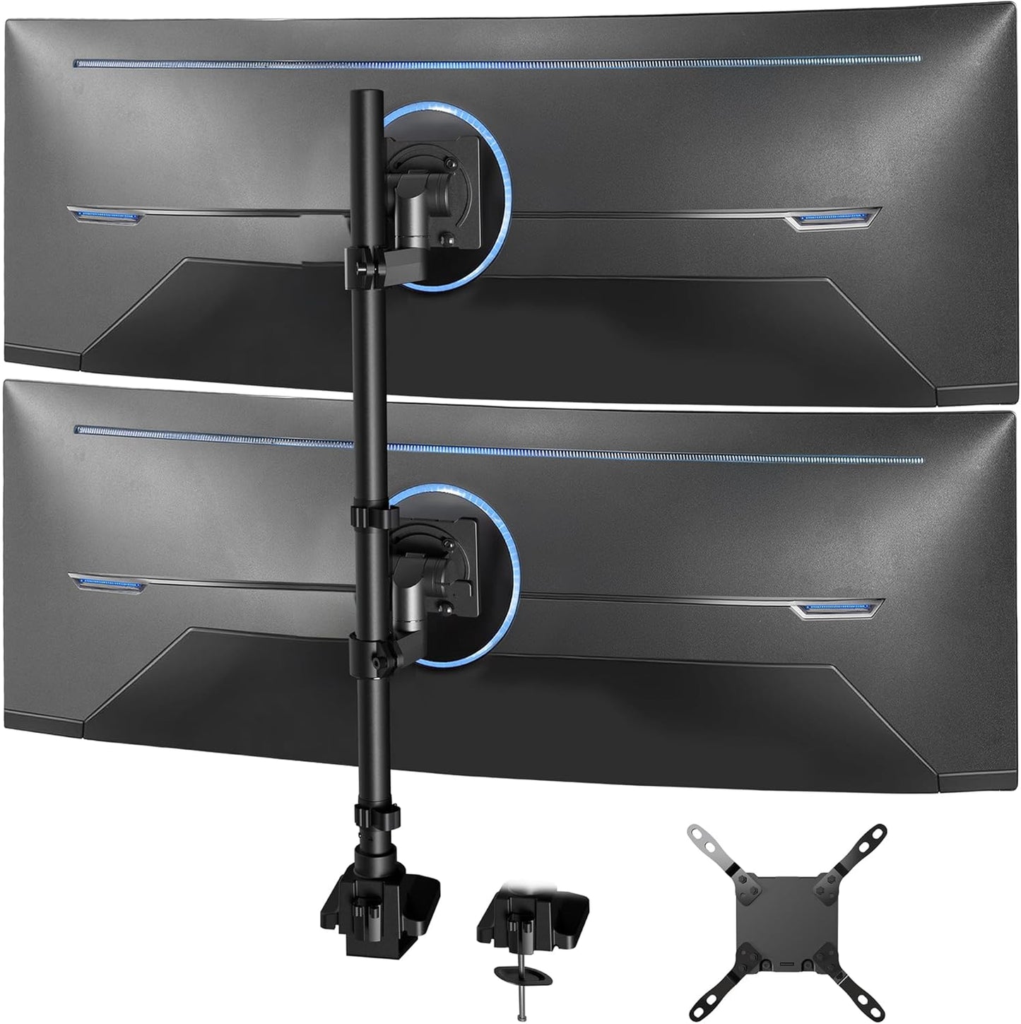 VIVO Dual Vertically Stacked Ultra-Wide Monitor Desk Mount for up to 57 inch Screens, Heavy Duty Adjustable Stand for 2 Ultrawides, 59.4 lbs Capacity, Black, STAND-V257R