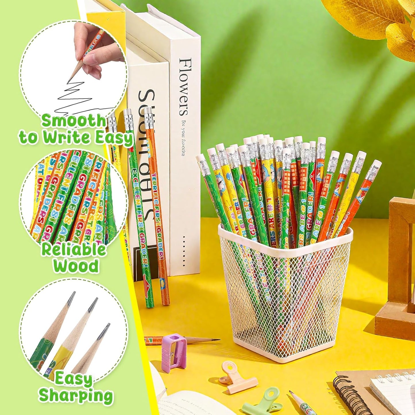 Tenceur 48 Pcs 1st Graders Pencils, 1 Motivational Cute Pencils Bulk with Erasers for Kids Student Teacher Classroom Reward Back to School Supplies