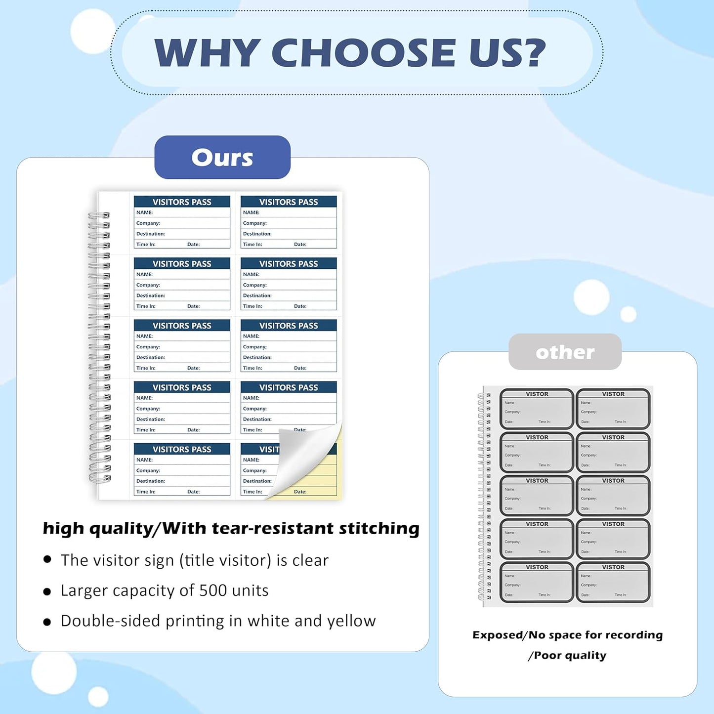 1 Pack of 500 Visitor Badges Registry Log with Carbonless Copy 2-Part Letter Size Visitor Log Book Spiral-Bound Self Visitor Badges Guest Register Book for Business or School (1)