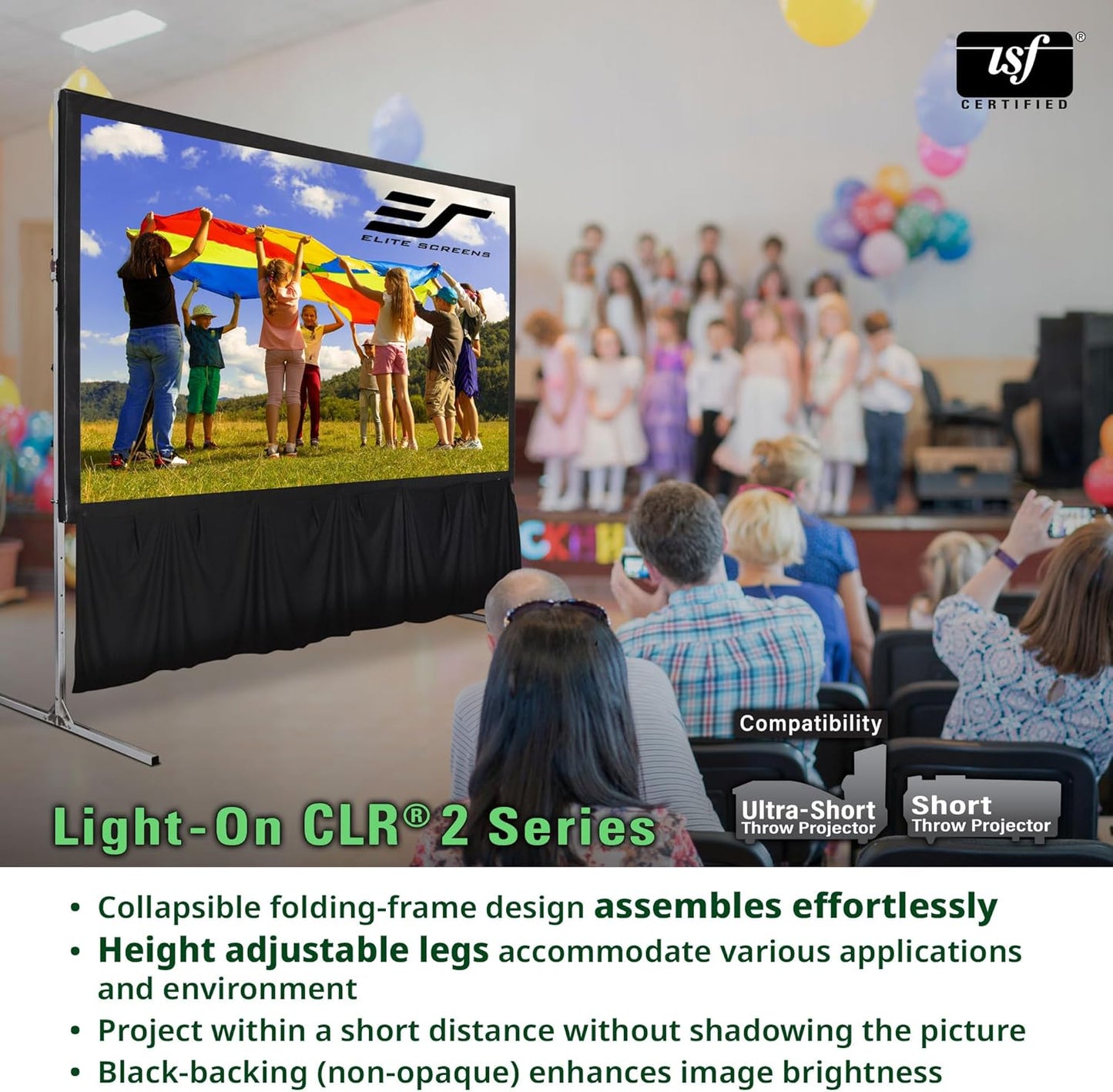 Elite Screens 123-Inch Portable CLR and ALR Projector Screen with Stand, Indoor/Outdoor Use, Height Adjustable, Ambient Light Rejecting Screen for Short/Ultra Short Throw Projectors, LPS123H-CLR2