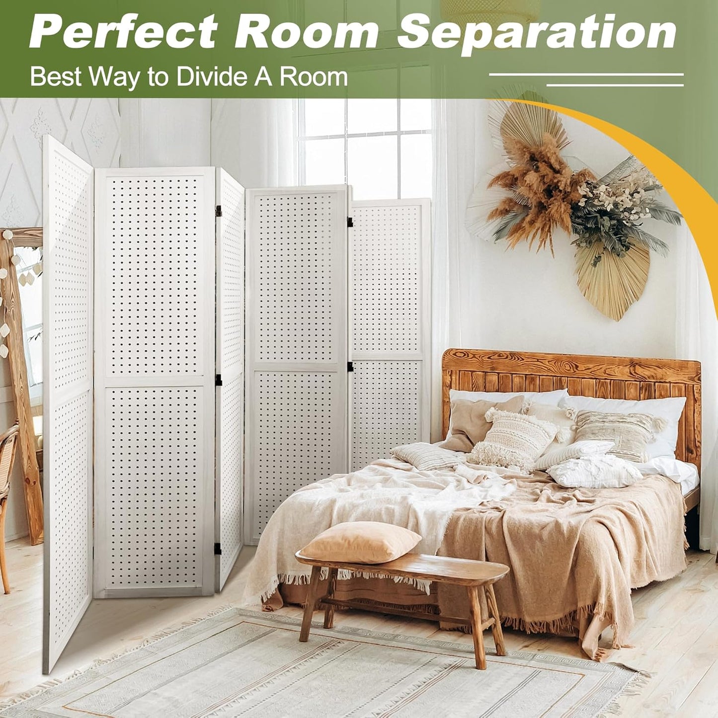 NicBex 6 Panel Pegboard Display,5.6FT Wood PegBoard Room Dividers,Folding Privacy Screens Portable Freestanding Display Board for Craft/Art Shows,Room Separation,White