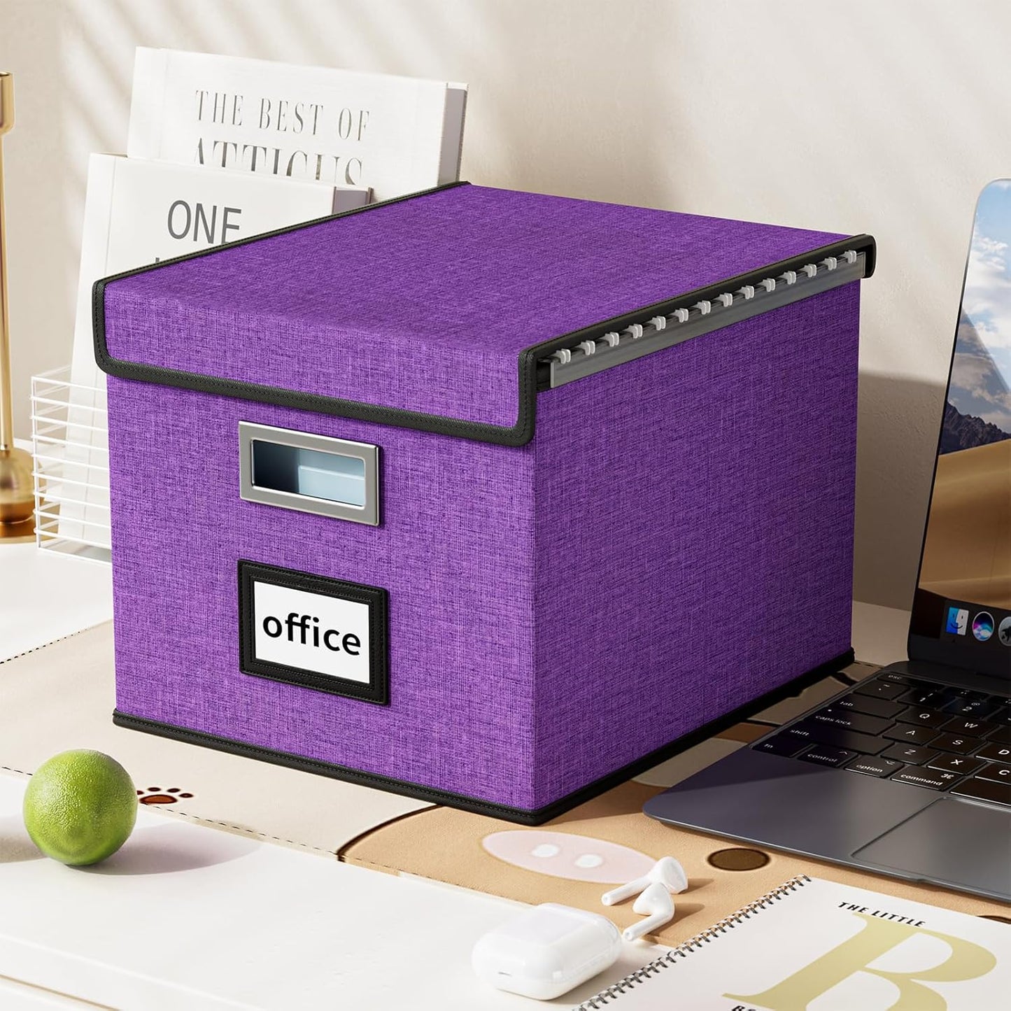 Huolewa Upgraded File Organizer Boxes with Lids, Linen Hanging Filing & Storage Boxes with Plastic Slides for Office/Decor/Hom, Universal Hanging Filing Organization Boxes for Letter/Legal Folder