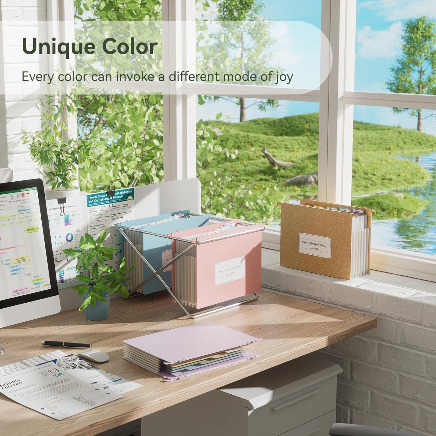 Wheat Straw Expanding Hanging File Folders,1.2" Accordion Pockets File Organizer, Large Capacity,Letter Size for Filing Cabinet,100% BPA Free, Return to Nature, Healthy Living-Strawberry Pink