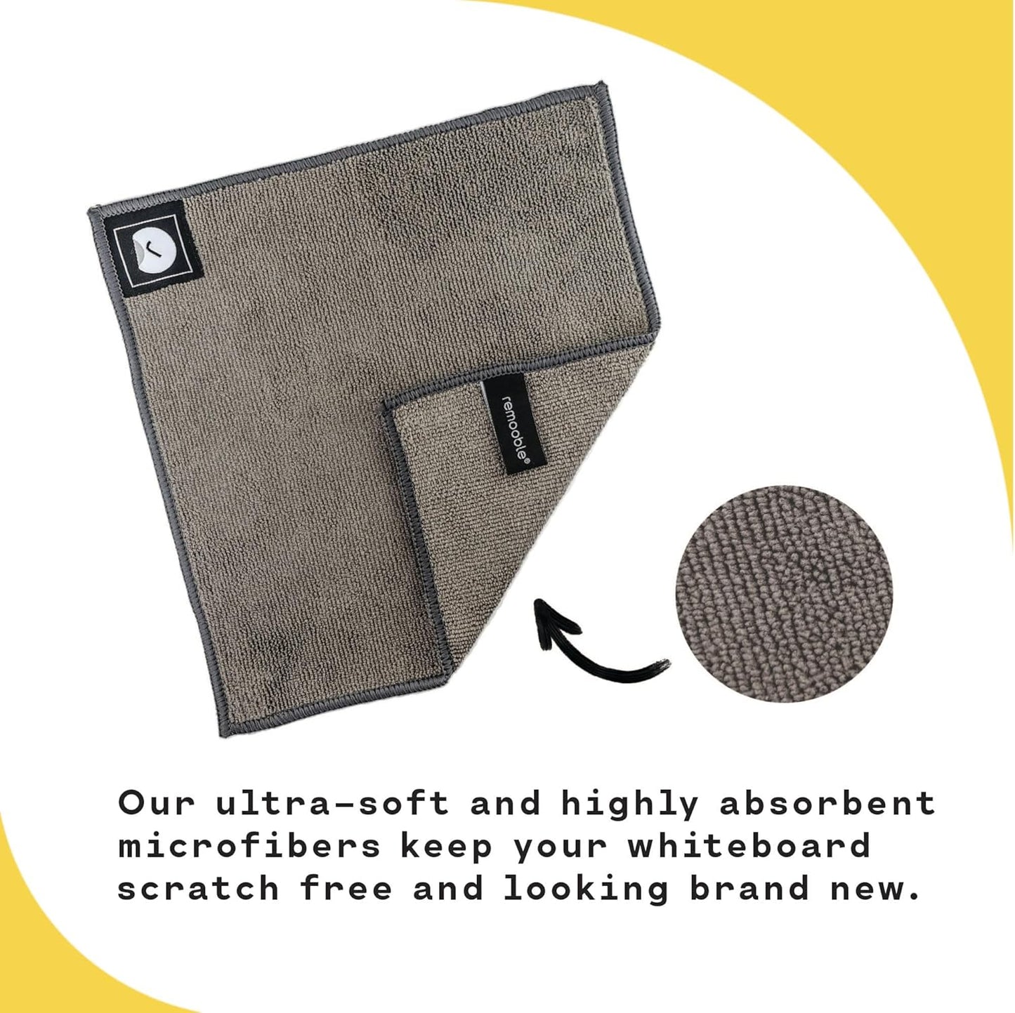 Remooble 4 Pack Magnetic Microfiber Cleaning Cloth Dry Erasers for Whiteboards - Towel Hangs on Metal Edged White Boards, Glassboards, and Blackboards Washable - 10'' X 10''