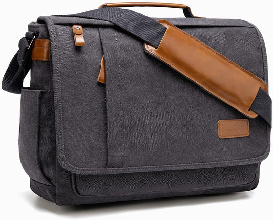 ESTARER 13-14 Inch Laptop Messenger Bag Water-Resistant Canvas Shoulder Bag for Business College, Grey