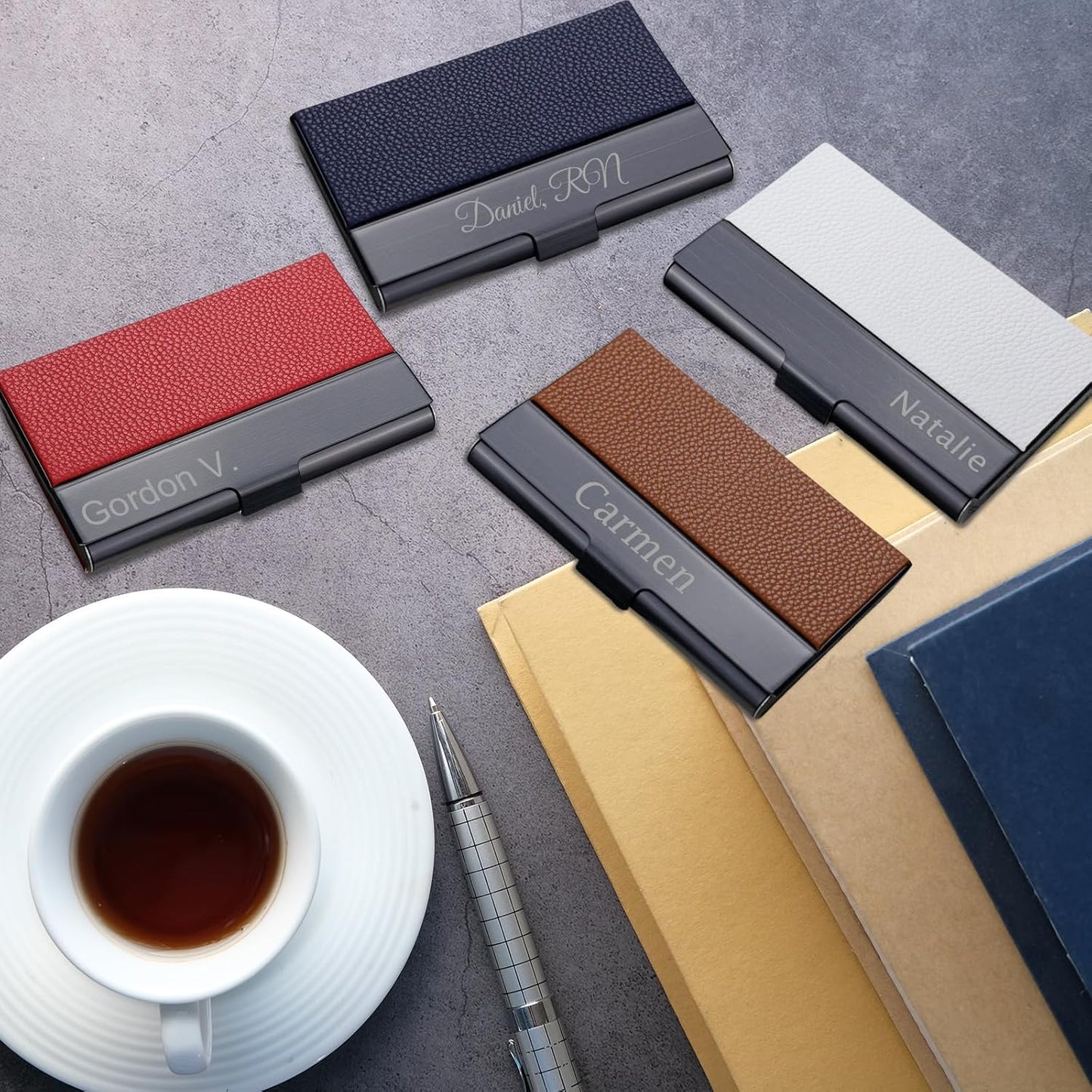 Taikuri Custom Business Card Holder Personalized Engraved Leather Business Card Case Holder Customized Your Text/Logo for Women/Men as Business/Unique Gift