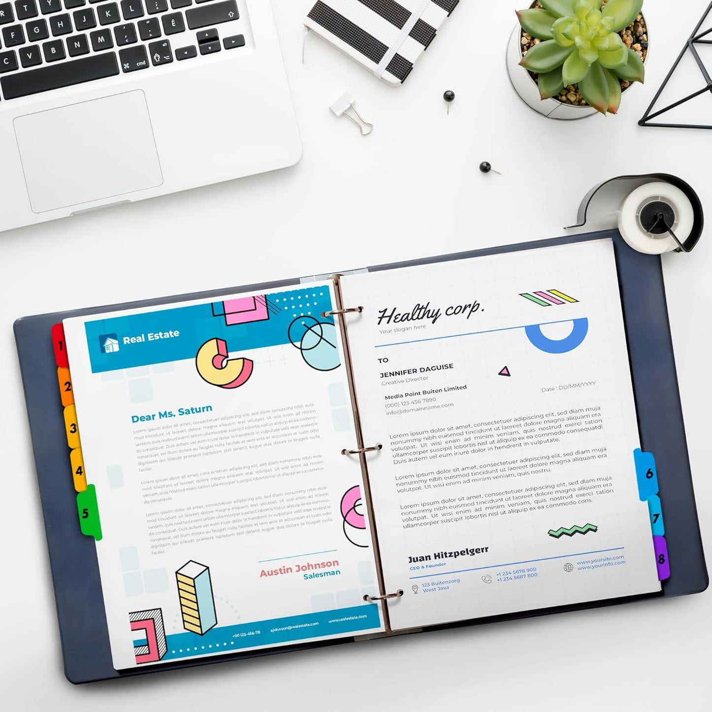 Tab Dividers for 3 Ring Binders – 6 Sets, 1–8 Numbered Index Dividers with Table of Contents – 8.5 x 11 in, 3-Hole Punched – Binder Dividers for School, Office, Filing, Organizing - 6 Pack