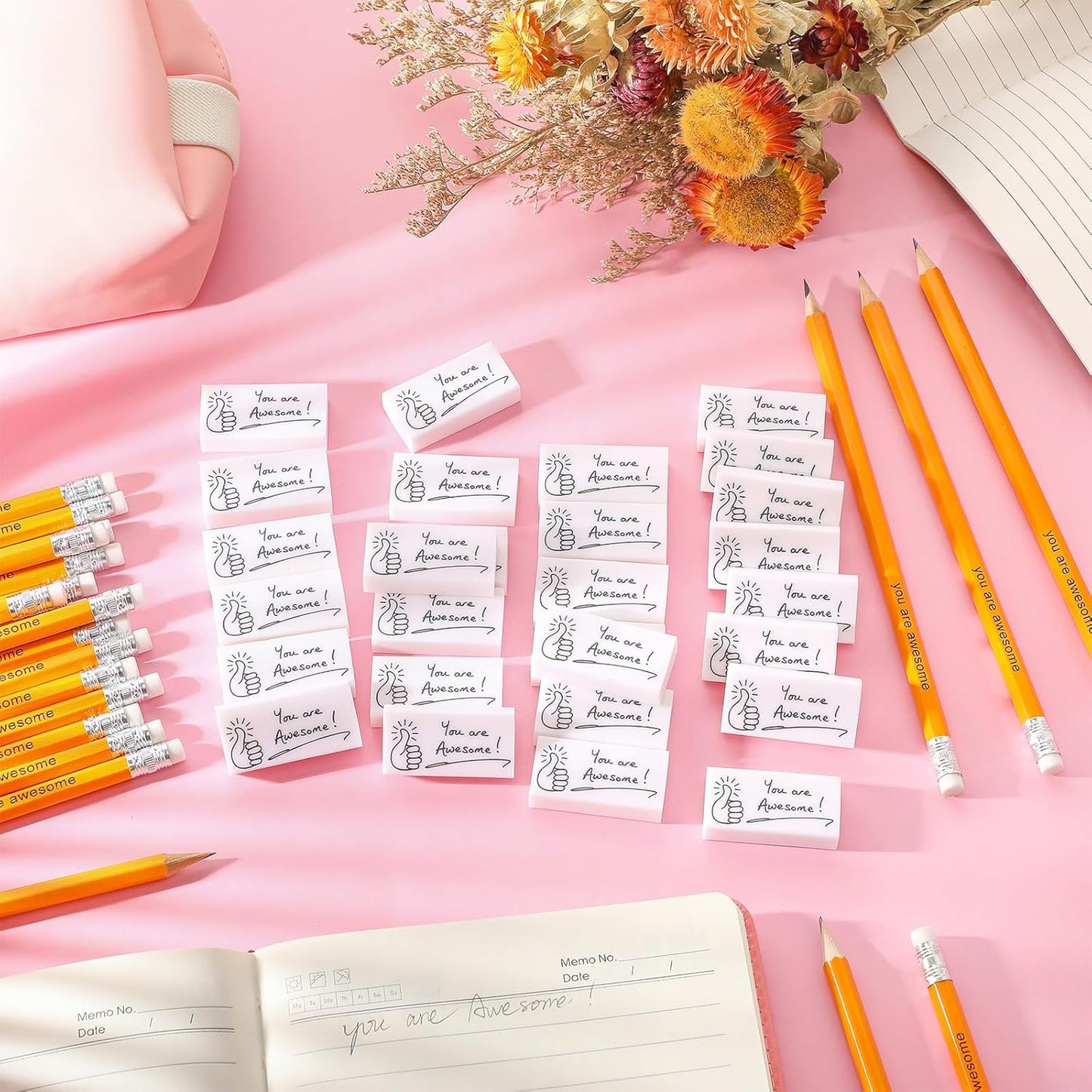Fuutreo 50 Pcs Welcome Back to School Gifts for Students Inspirational Pencil Erasers Bulk You are Awesome White Cute Fun Erasers First Day of School Gifts Classroom Prizes from Teachers