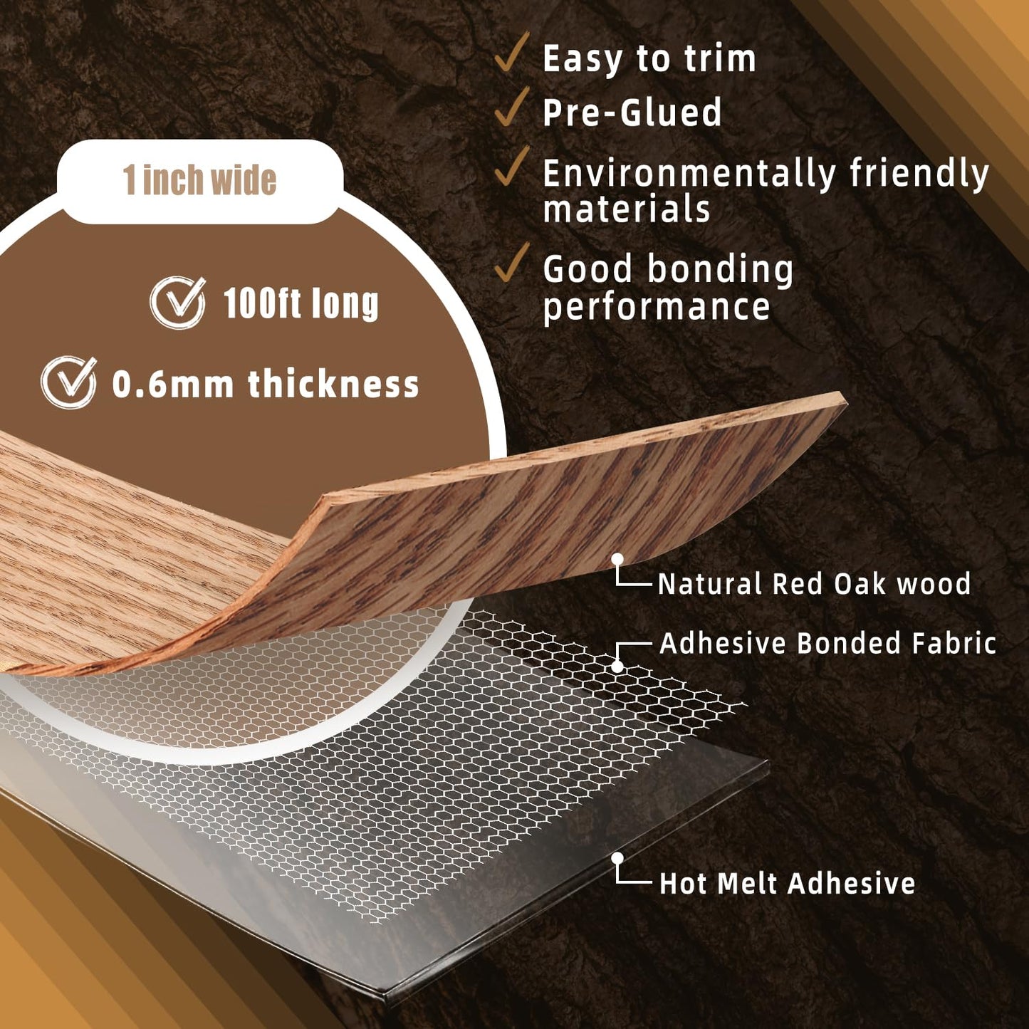 GSCIT Club Red Oak Edge Banding, 1 inch x 100ft roll of Veneer Plywood Edge Banding Preglued Flexible, Wood Tape Banding for Cabinet Repair