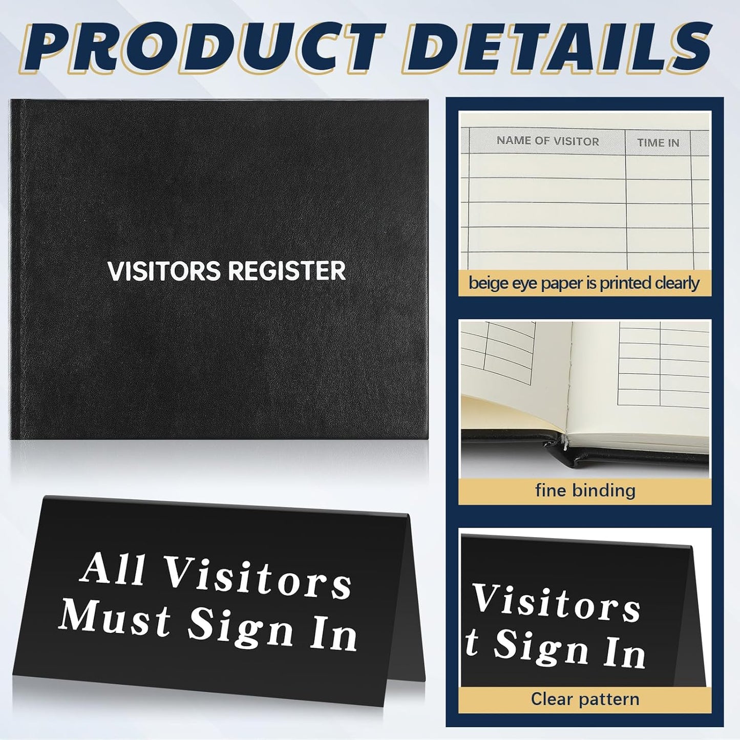 3 Pcs Visitor Log Book Set 120 Pages 8 7/8" x 7" Visitor Register Book Must Sign in Black Pens for Office Visiting Desk Wedding Reception and Events Reception Supplies