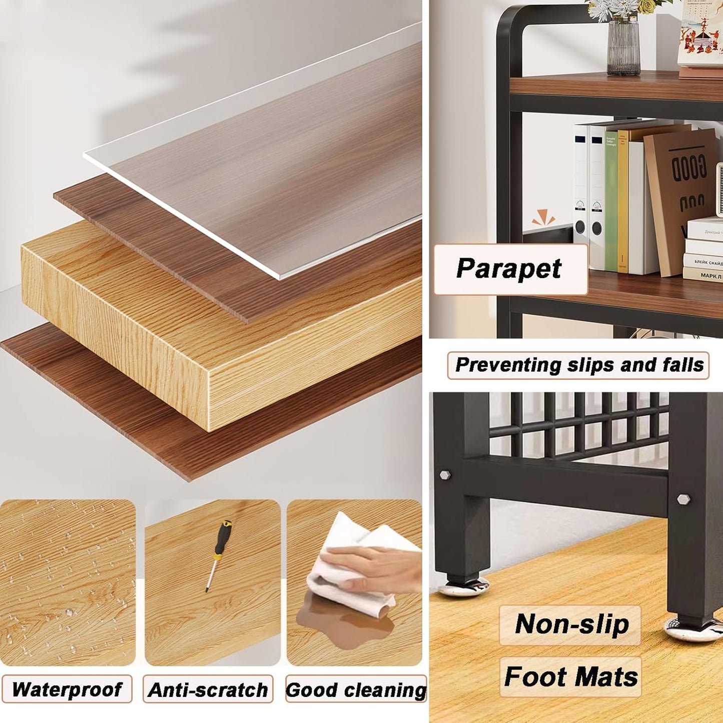 2-Tier Desktop Hutch Bookshelf Metal Desk Shelf Dorm Bookcase for Computer Desk Countertop Storage Organizer Display Rack for Office Home (White, 45.2in)