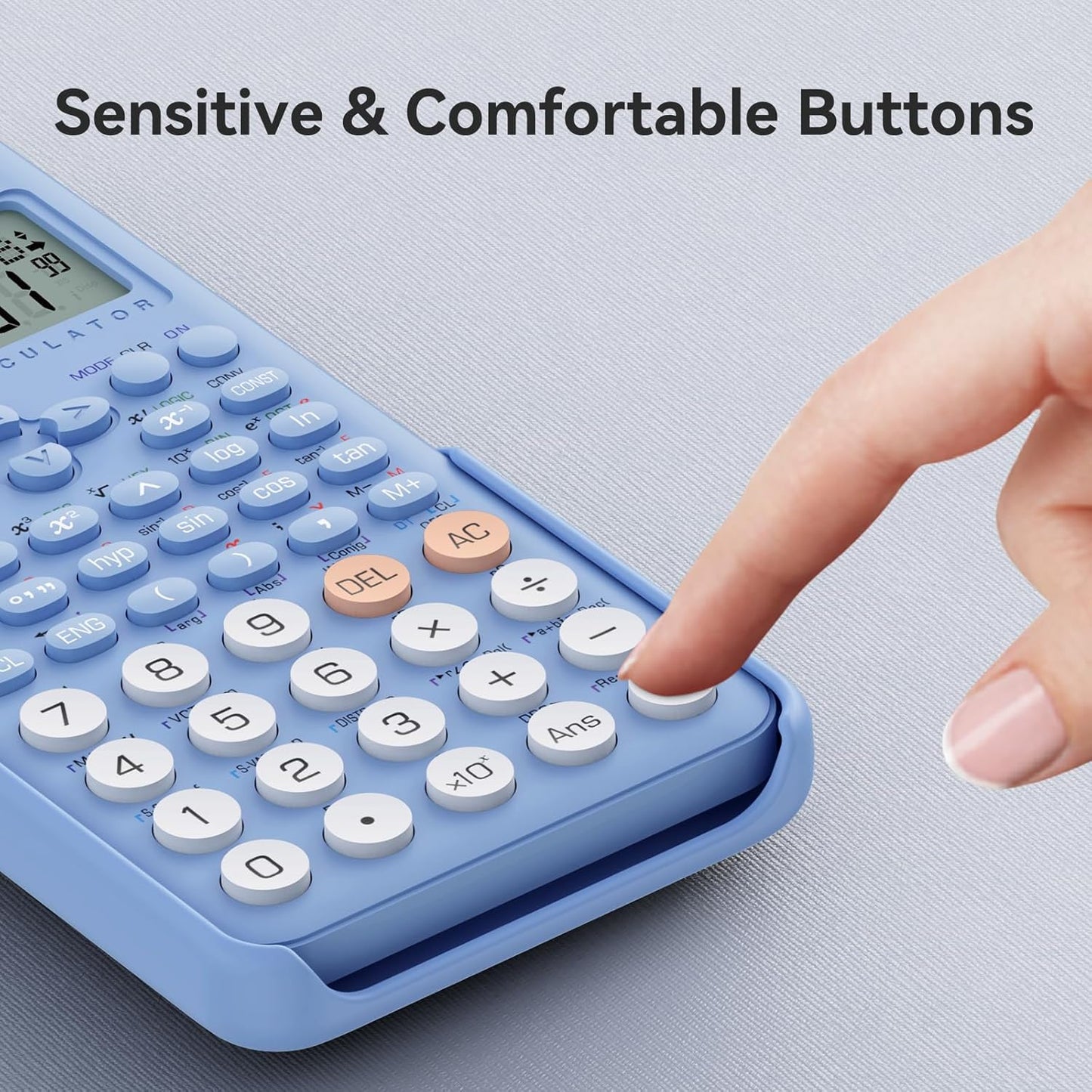 Scientific Calculator School Supplies, ROATEE 991MS 401 Functions 2-Line Display Desktop Calculator with Sliding Cover, Solar Battery Dual Power Kawaii for Middle High School Student and Teacher Blue