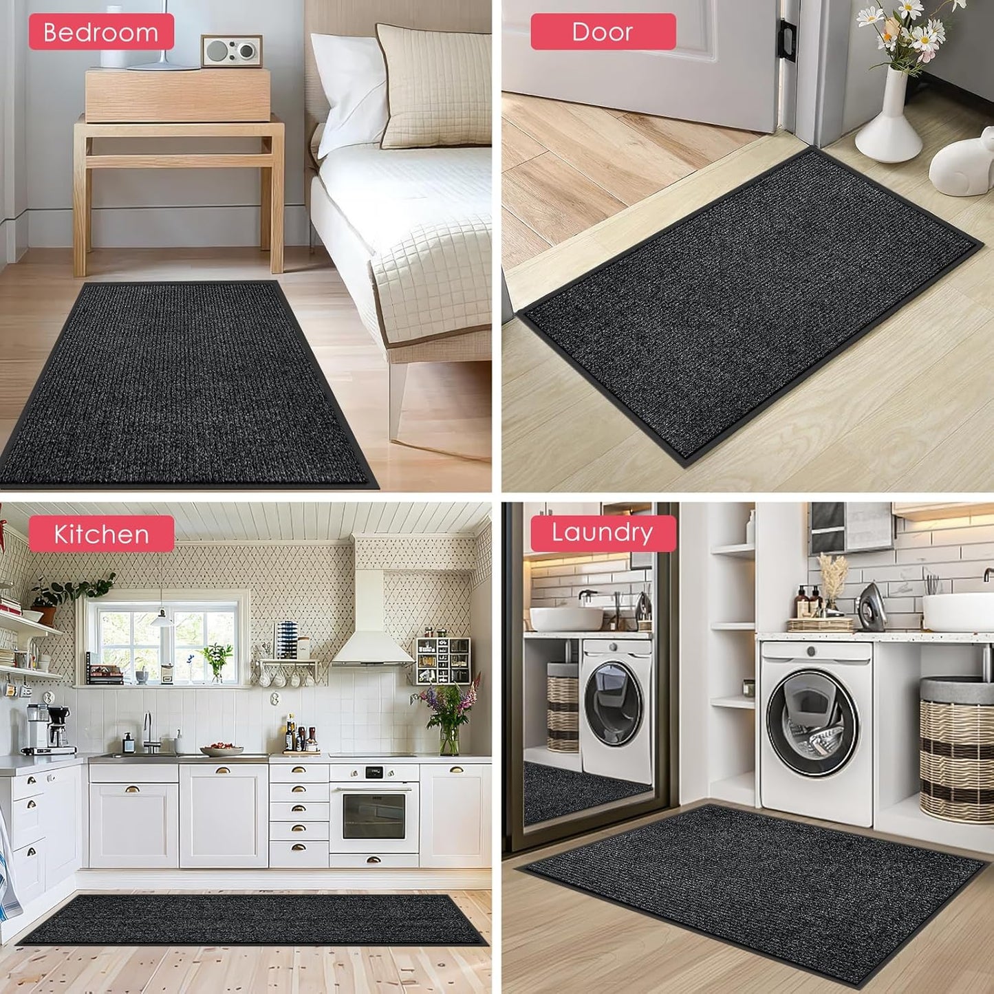 Kuyal Front Door Mat, 3'x5' Indoor Outdoor Entrance Mat, Commercial Floor Mats Inside Outside Entrance, Heavy Duty Durable Welcome, Rubber Backing Non Slip Outdoor Mats for Entryway,Black